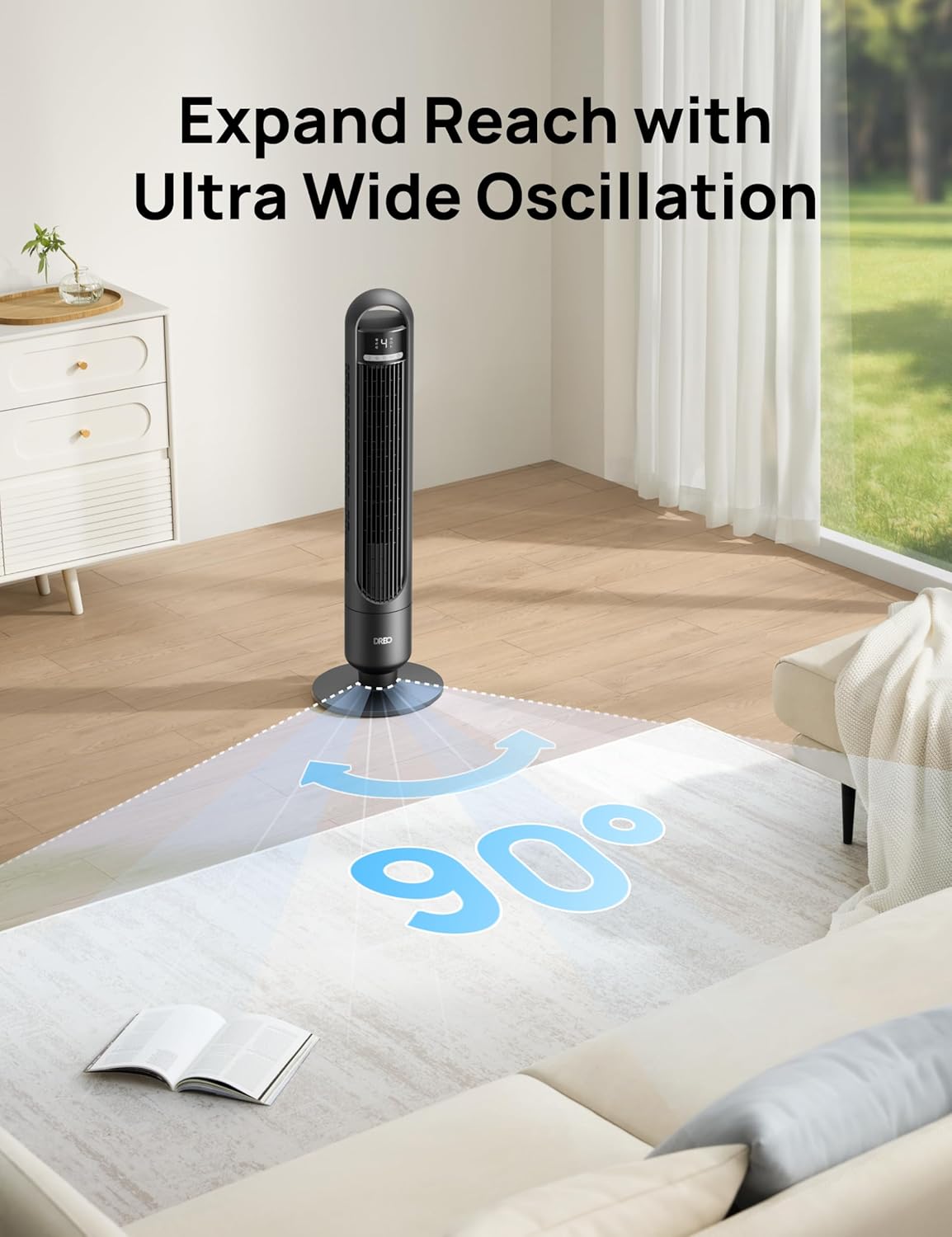 Dreo Tower Fan for Bedroom with 4 Speeds and 3 Modes