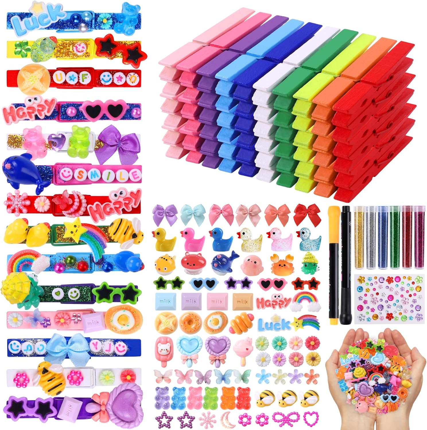 JOICEE 80PCS Wooden Cheer Pins Spirit Clips with Accessories