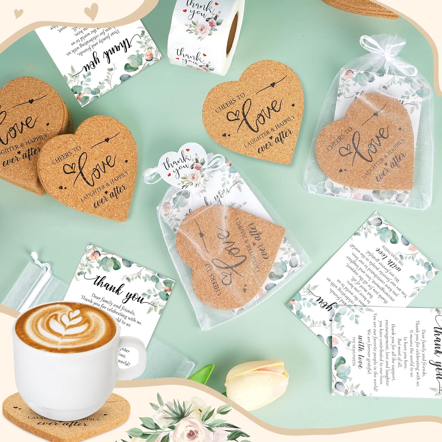 100 Set Heart Shaped Coasters Wedding Favors