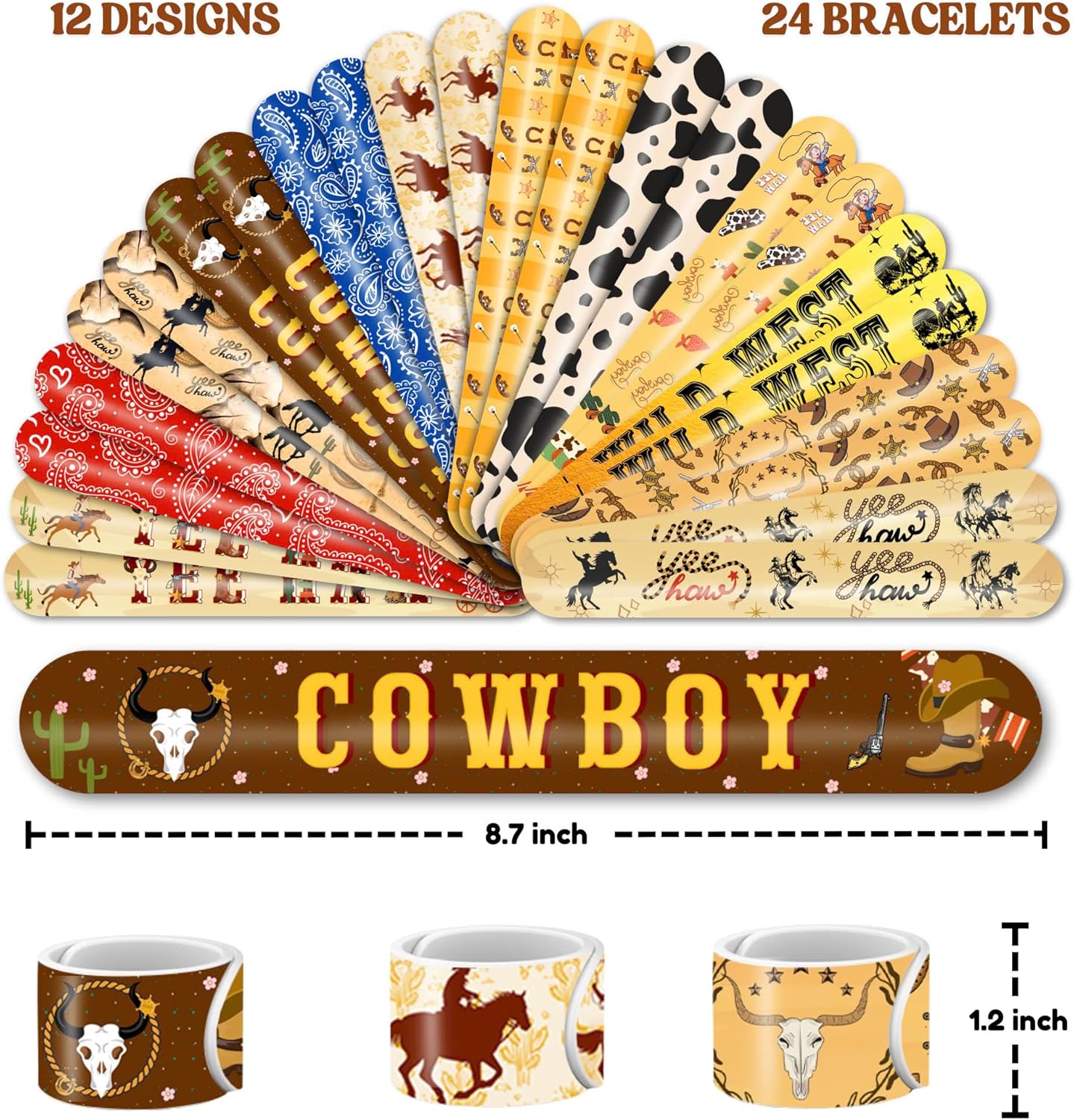 48PCS Cowboy Party Set with Slap Bracelets and Temporary Tattoos