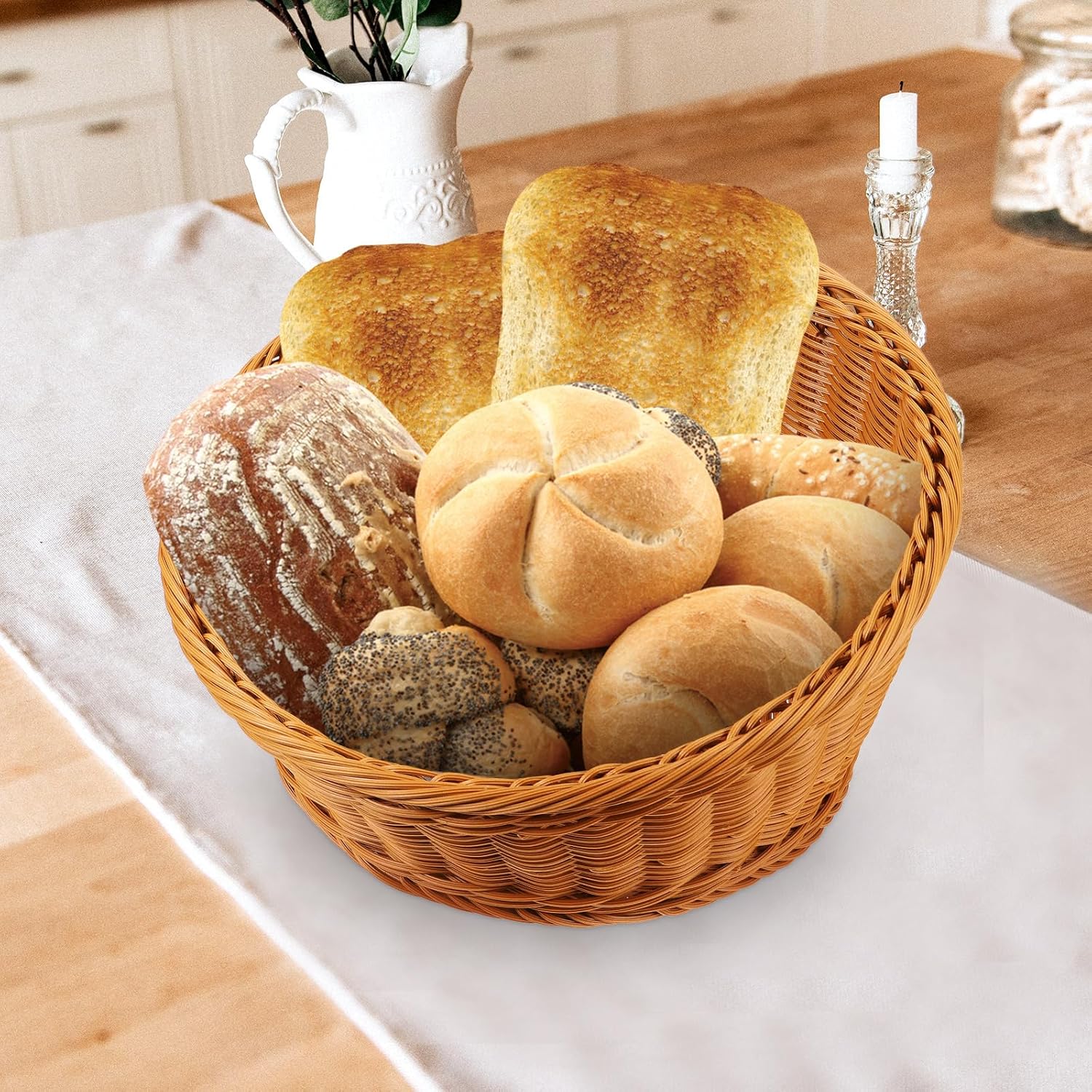 Amosfun Artificial Wicker Bread Basket Round Food Storage Basket 12x12x75 Inch