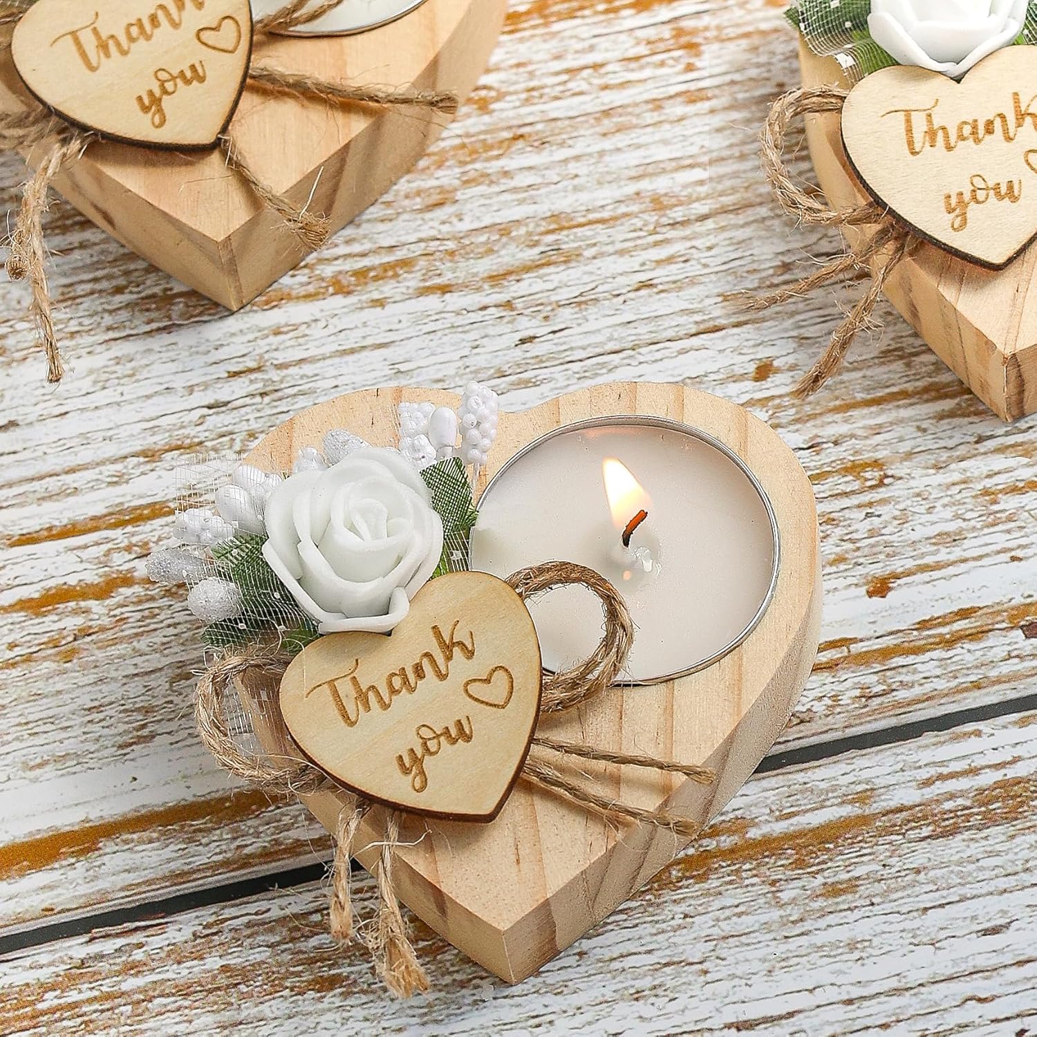 Wooden Tea Light Set with Heart Candle Holders 50 Pieces