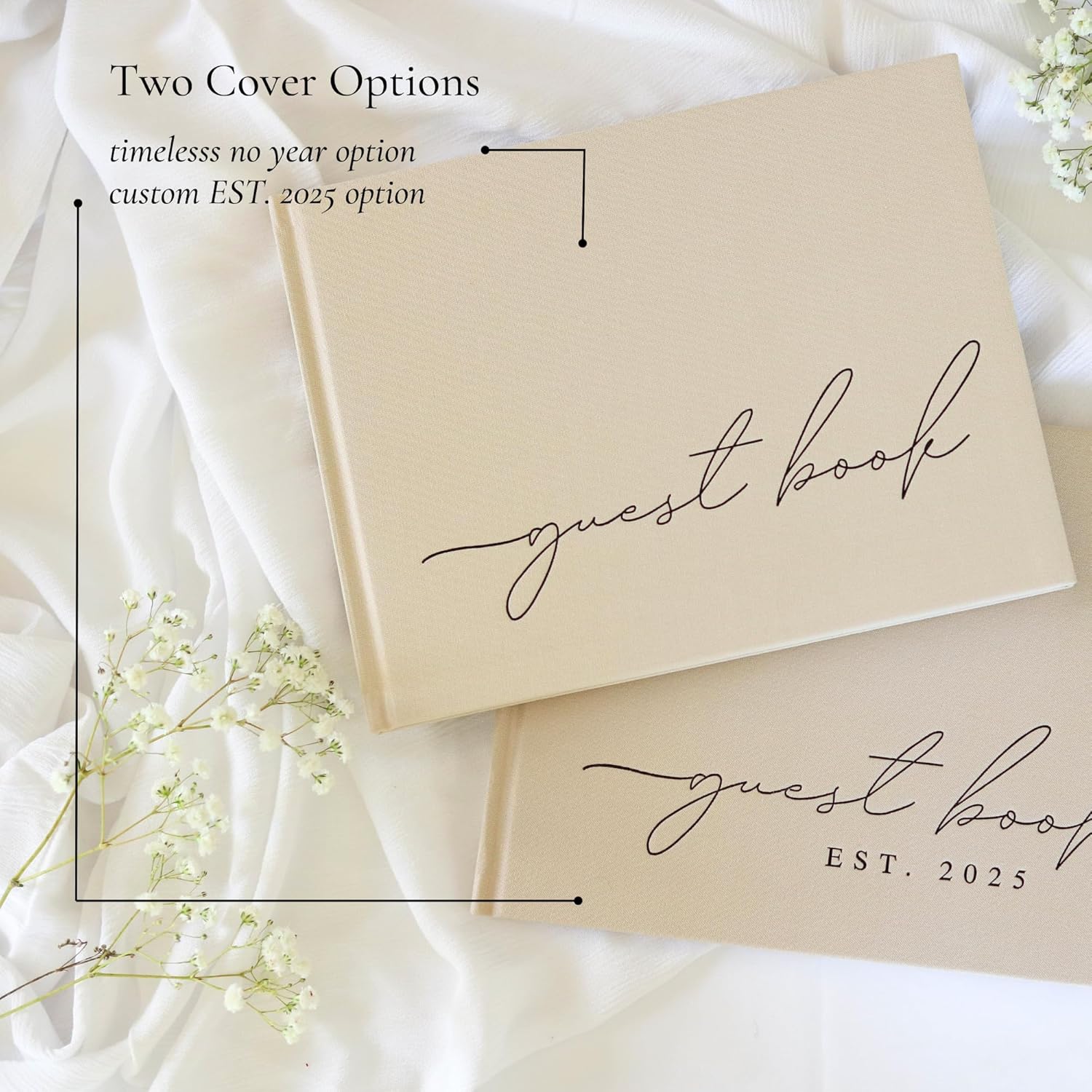 Personalized 2025 Wedding Guest Book - Linen Photo Book with 100 Pages
