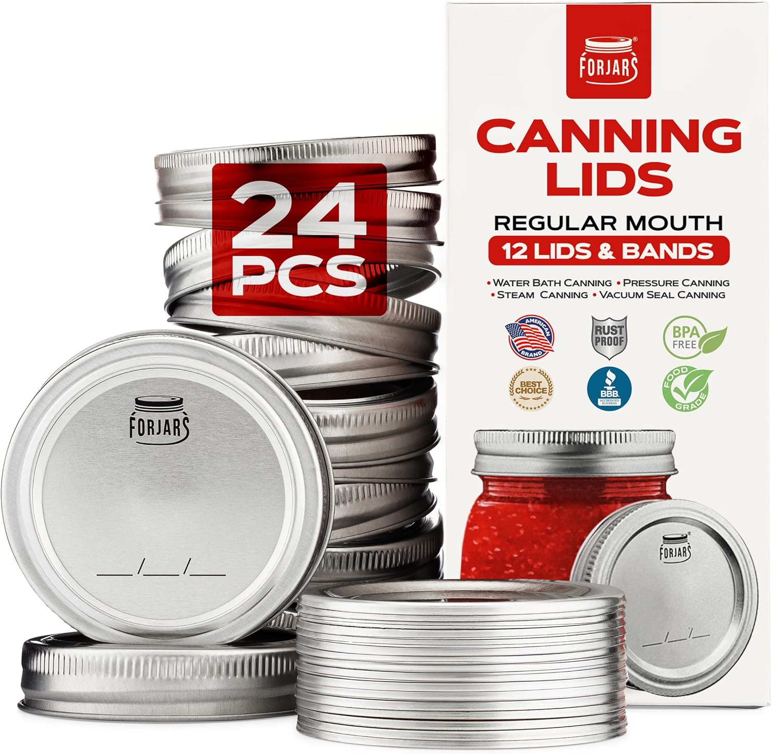 FORJARS Canning Lids and Rings 24Pcs Set