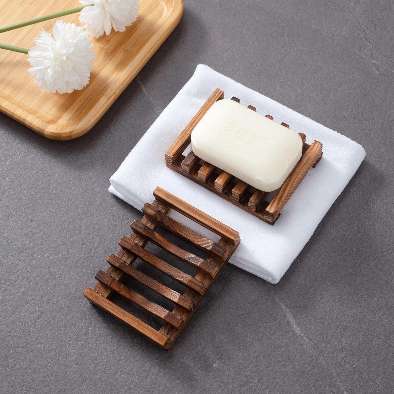 Vowupt Wooden Soap Dish Set of 2 for Bathroom