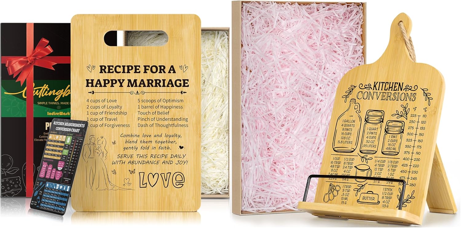 Happy Marriage Cutting Board with Cookbook Stand