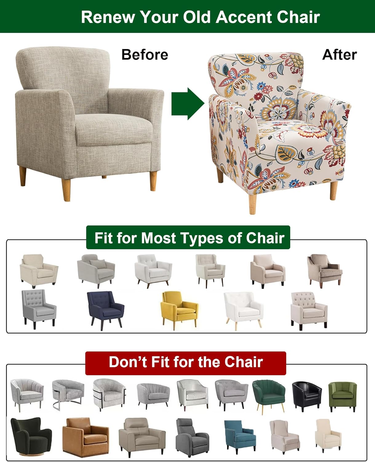 CRFATOP Stretchable Armchair Slipcover with Arms