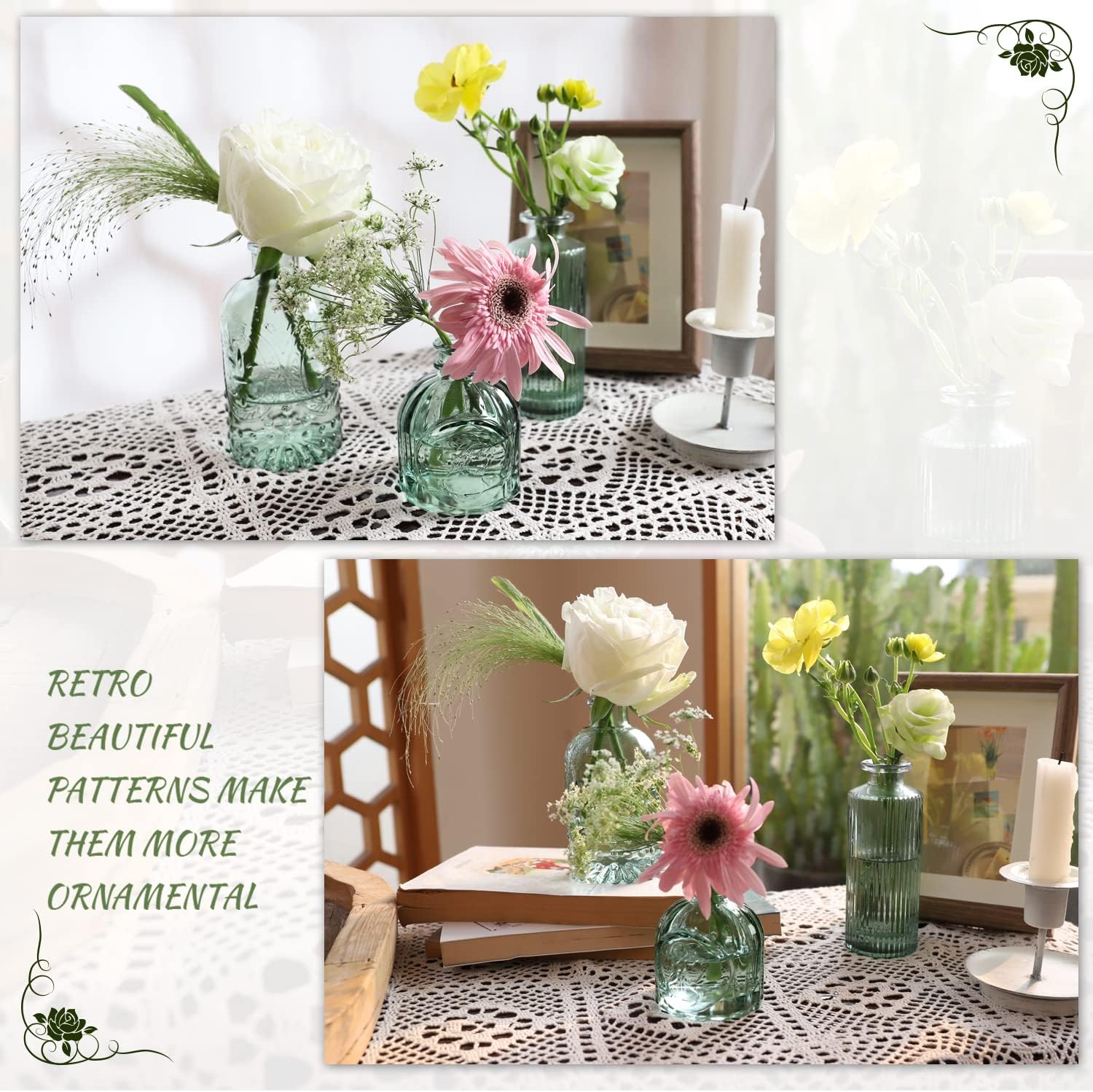 KAMJUNTAR Green Glass Bud Vase Set of 22