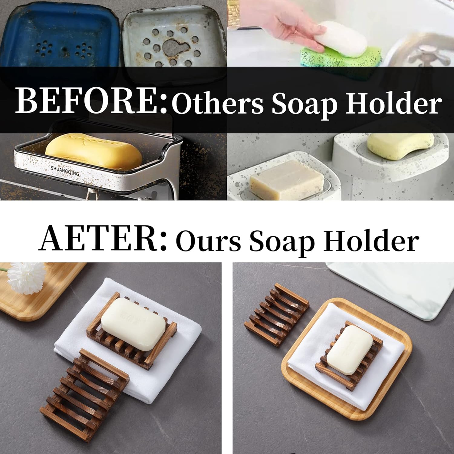 Vowupt Wooden Soap Dish Set of 2 for Bathroom