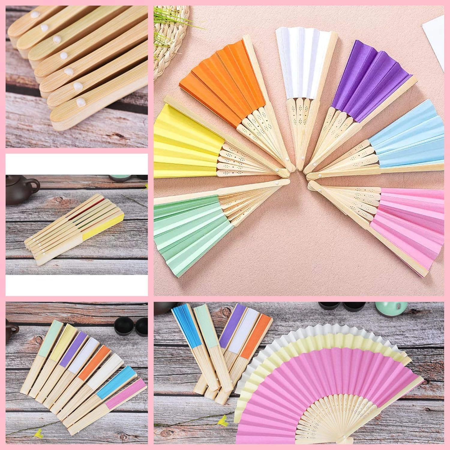 12 Pack 83 Inch White Folding Paper Hand Fan for Women