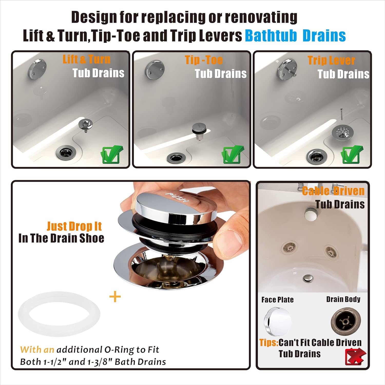 Artiwell Universal Tip Toe Bath Drain Stopper and Cover