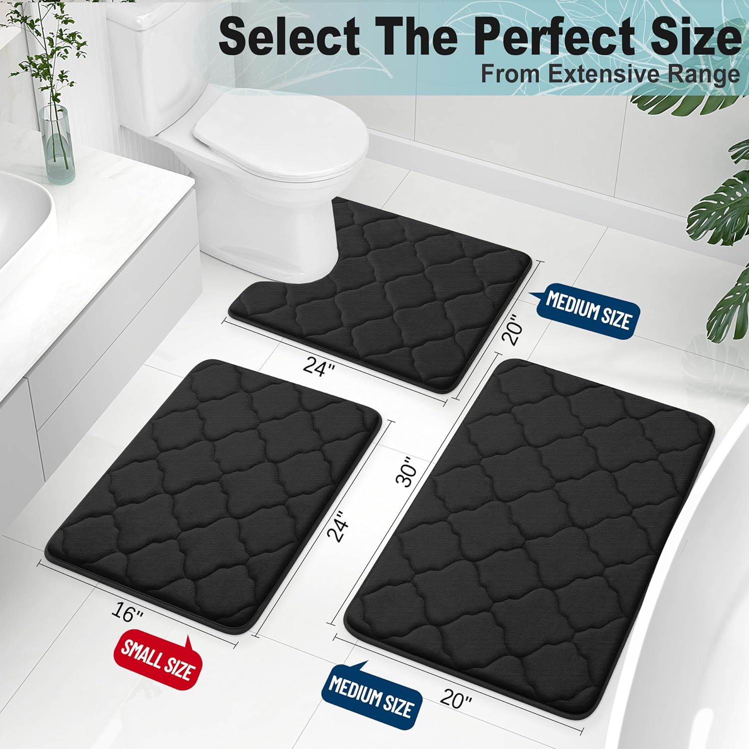 OLANLY Memory Foam Bath Mat Rug 24x16 Black