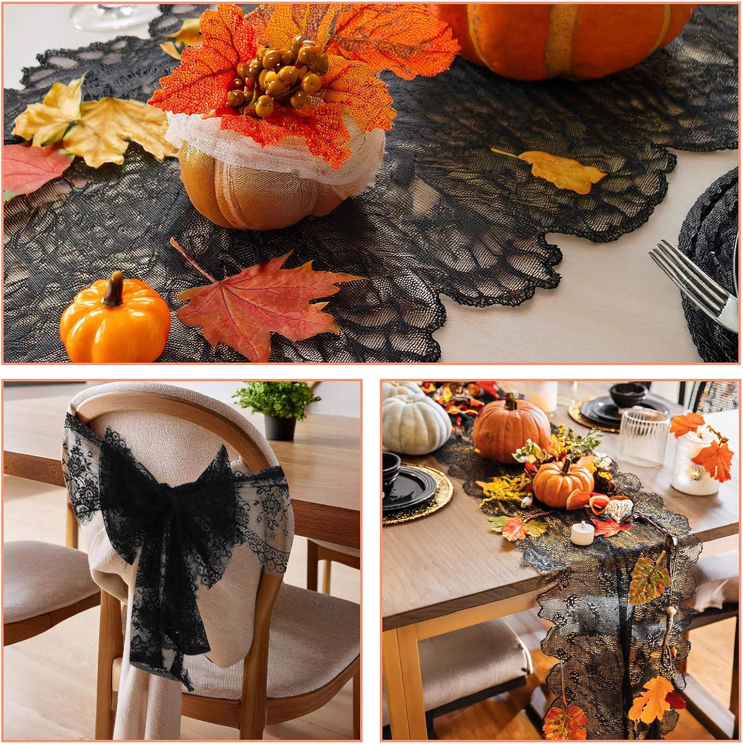 12 Pcs Black Lace Table Runners Rustic Wedding Decor