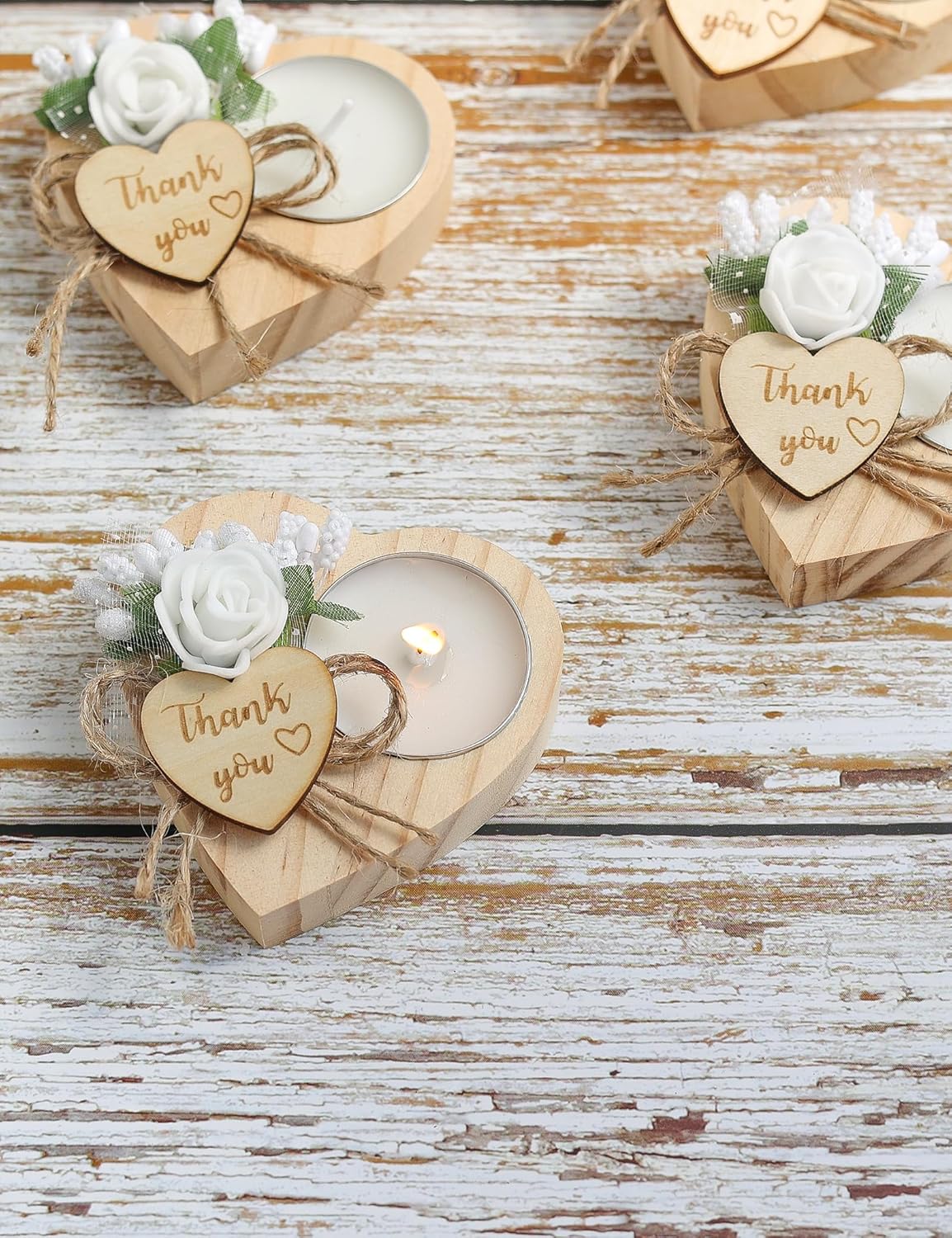 Wooden Tea Light Set with Heart Candle Holders 50 Pieces