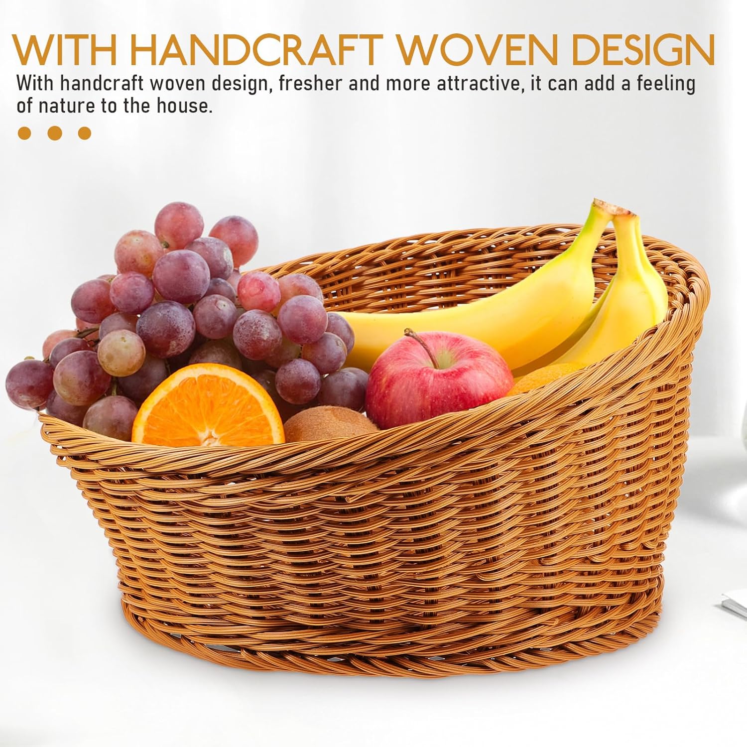 Amosfun Artificial Wicker Bread Basket Round Food Storage Basket 12x12x75 Inch