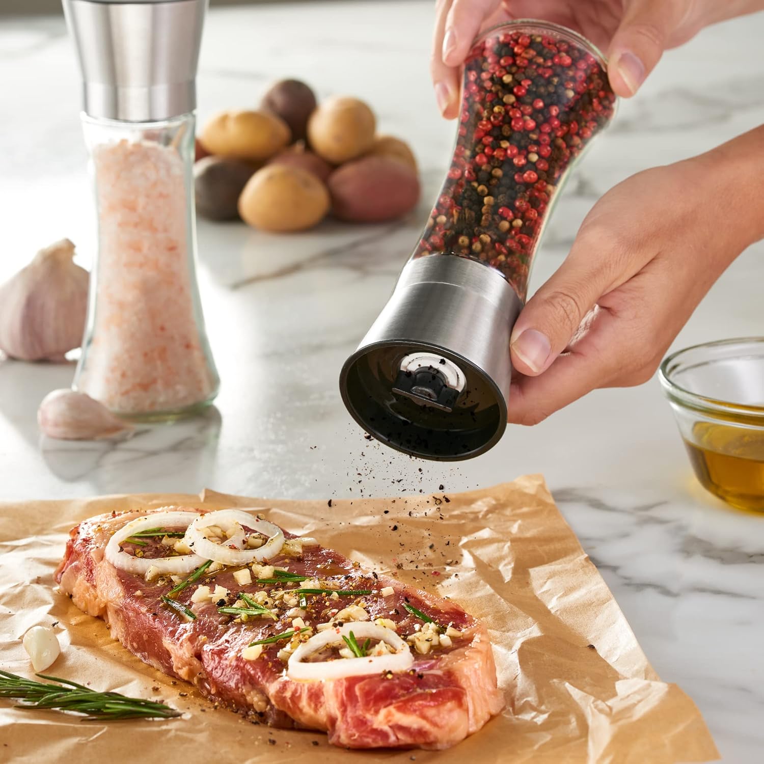 GLING Salt and Pepper Grinder Set - Refillable 75 Inch