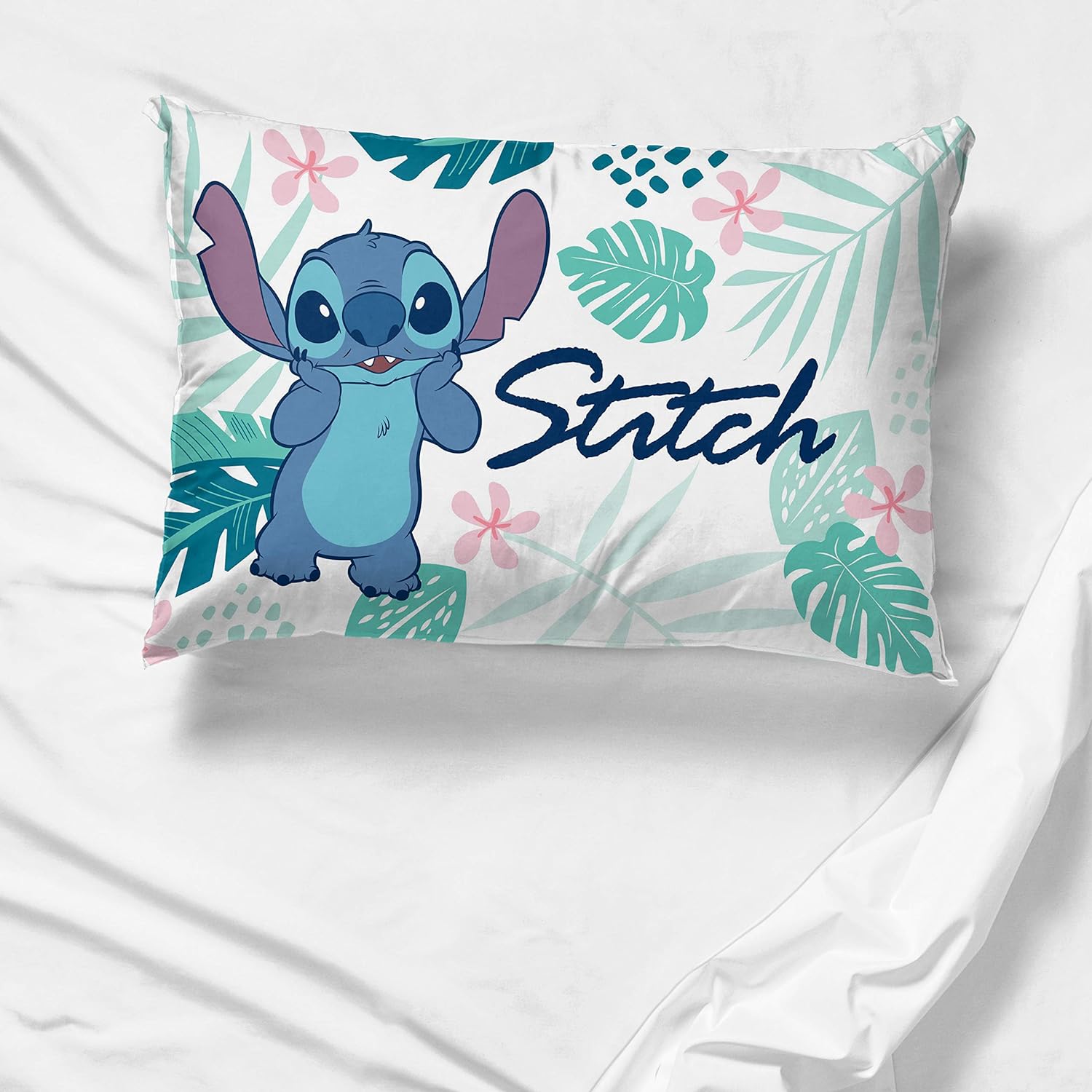 Jay Franco Disney Lilo Stitch Misty Palm Pillowcase - Double Sided Kids Bedding