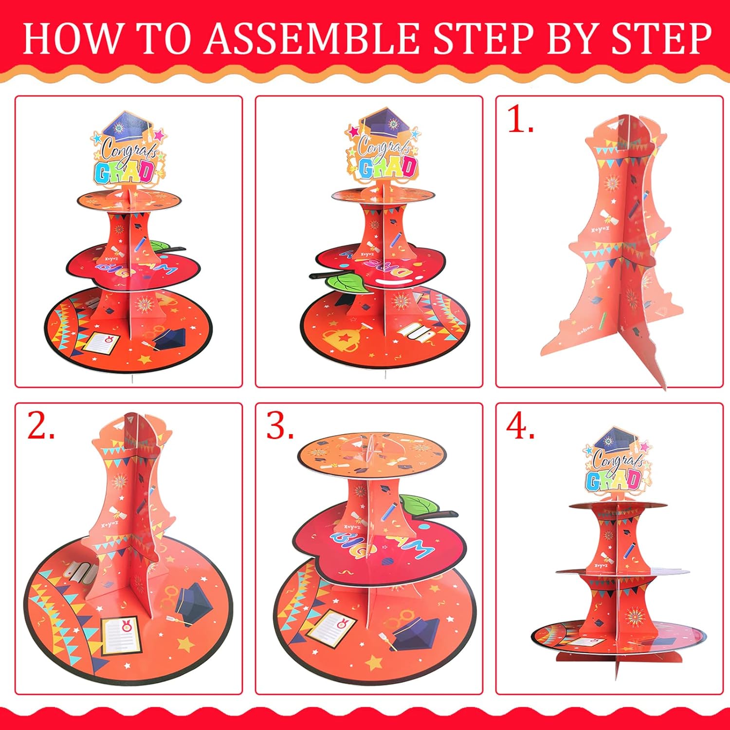 Kindergarten Graduation Cupcake Stand - 3 Tier Cardboard Dessert Tower with Congrats Grad Topper