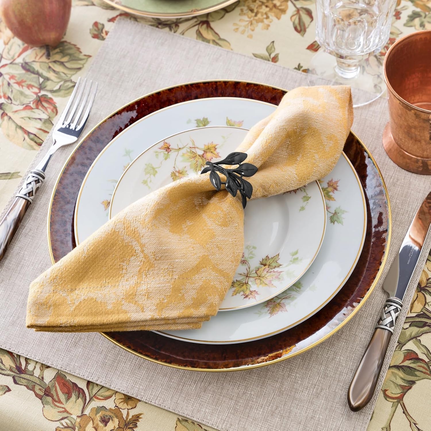 Uenhoy Leaf Napkin Rings Set of 20 Black Napkin Holders