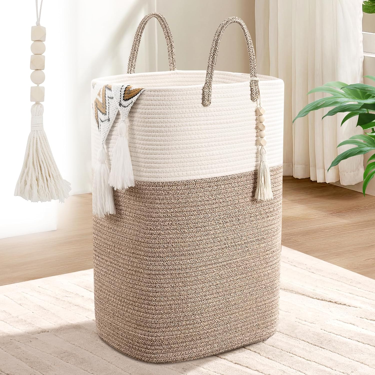 Wenmer Woven Laundry Basket with Beads Tassel