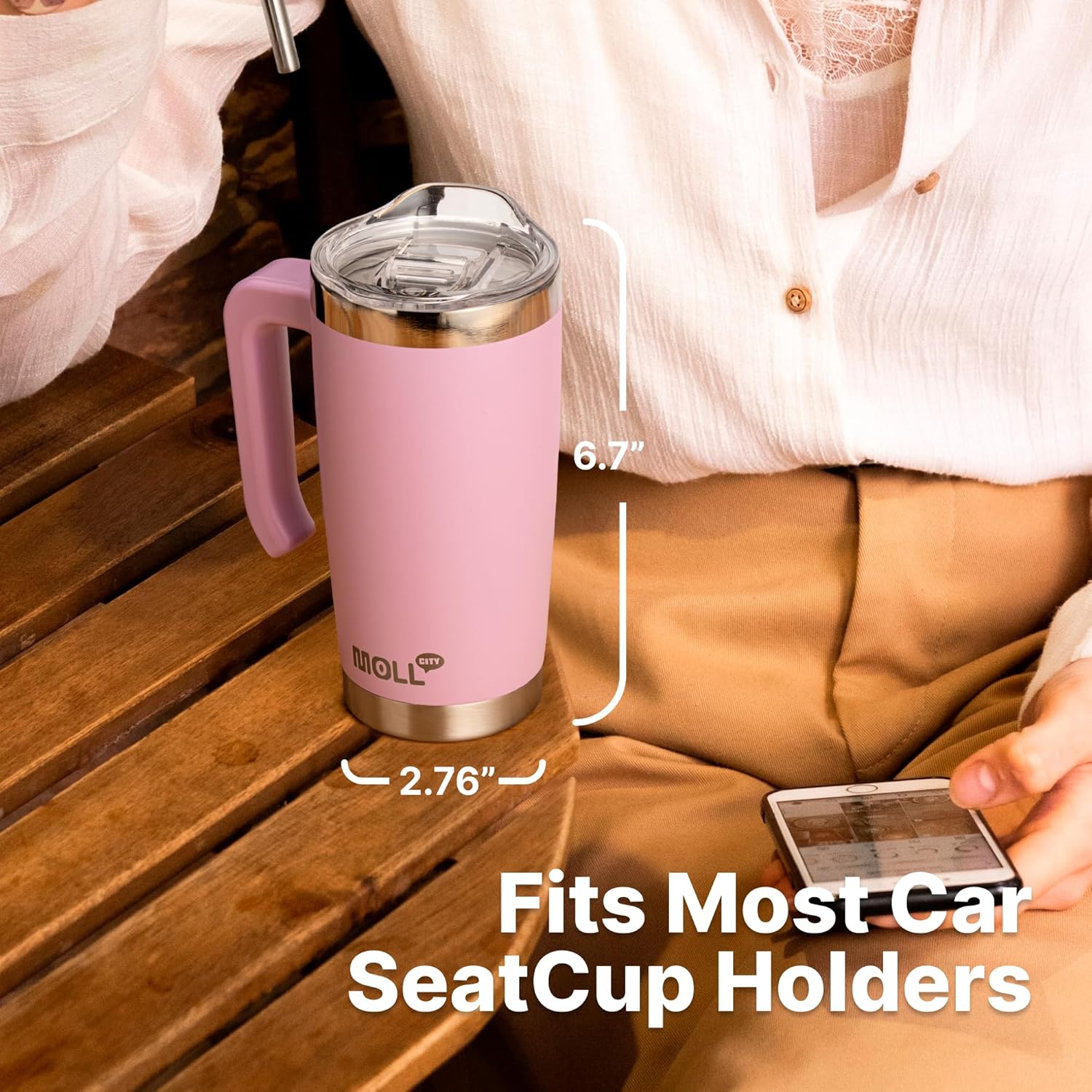 20 oz Travel Coffee Mug with Handle and Leakproof Lid