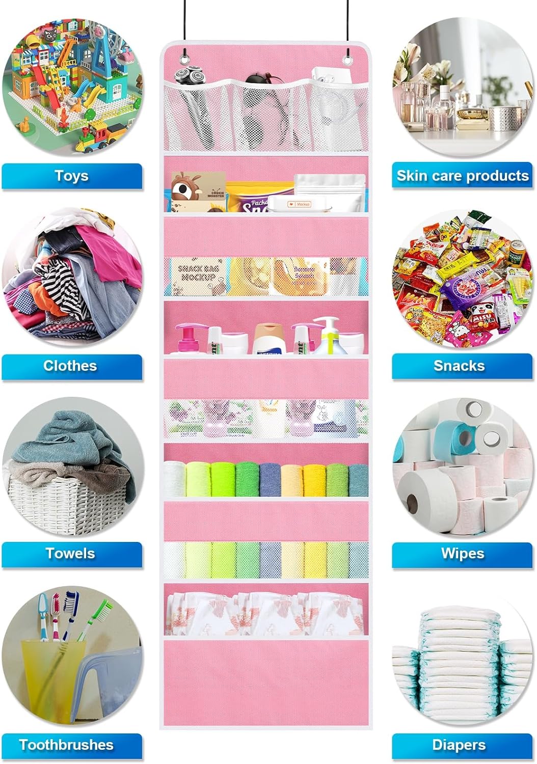 2 Pack Over Door Organizer with Clear Window and 4 Large Pockets
