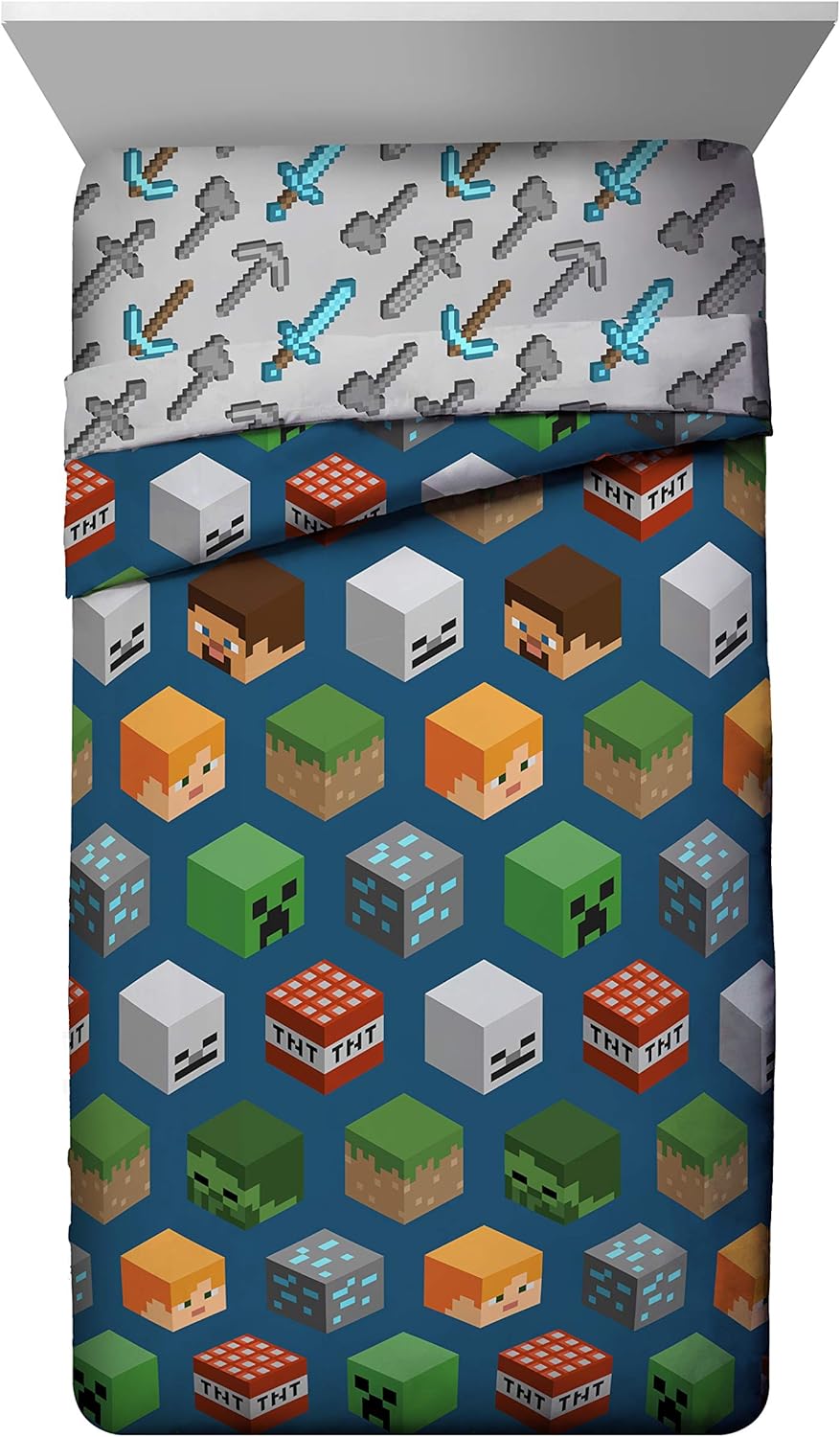 Jay Franco Kids Comforter Minecraft Design Blue Twin