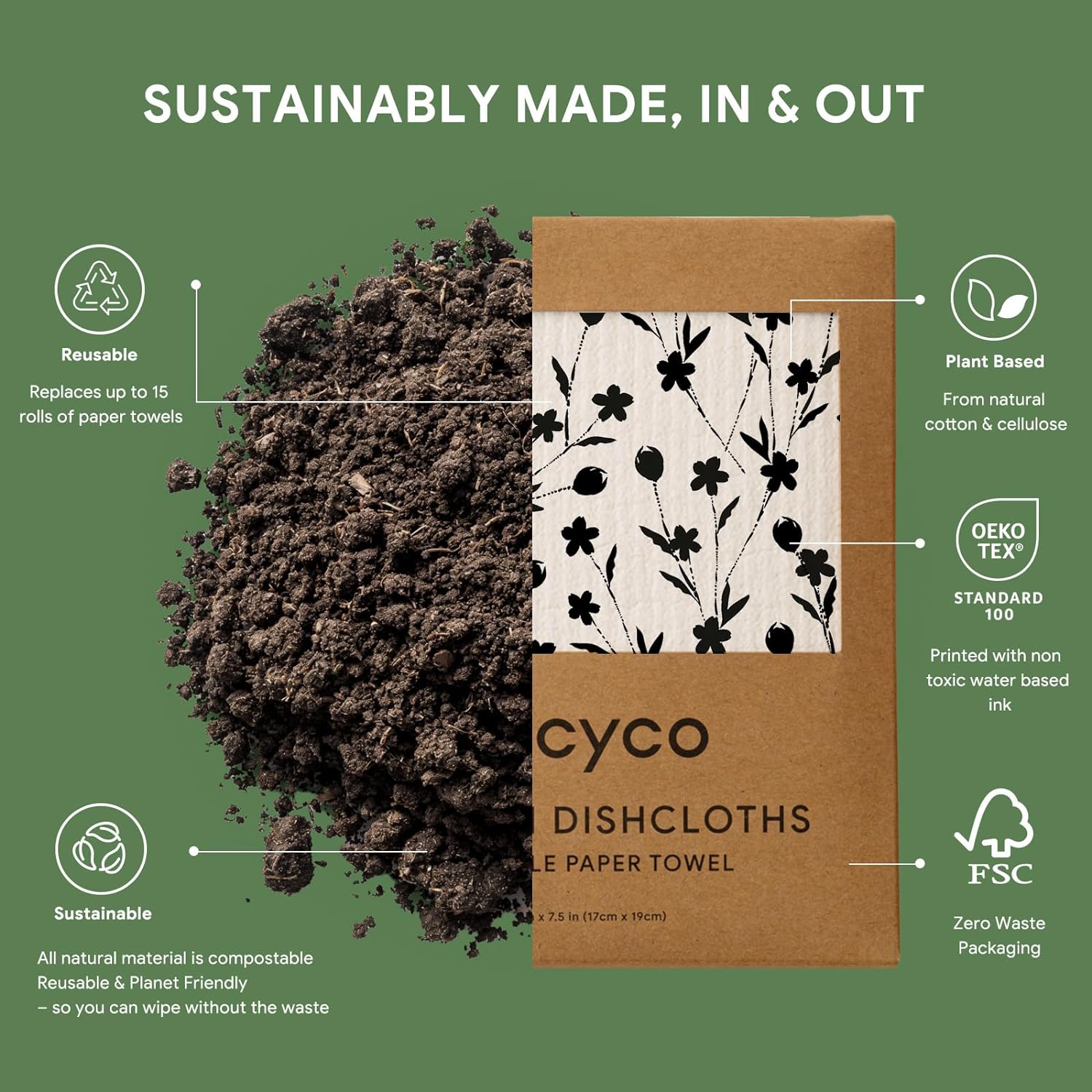 RECYCO Swedish Dishcloths 5 Pack Reusable Kitchen Wipes