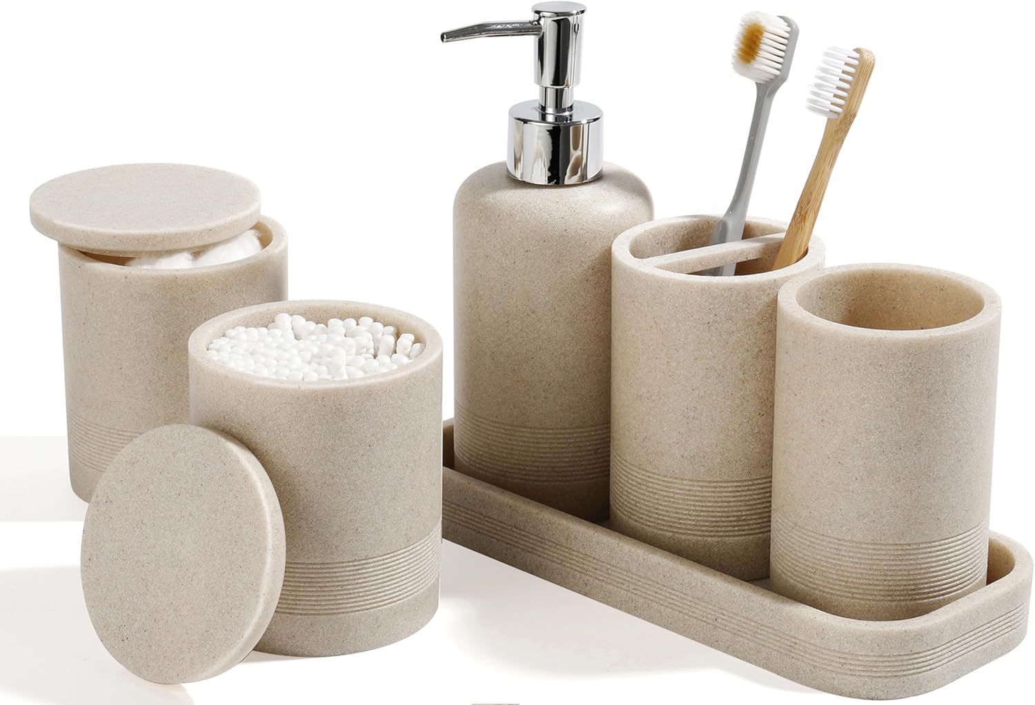 Modern Bathroom Accessory Set 6 Piece Beige