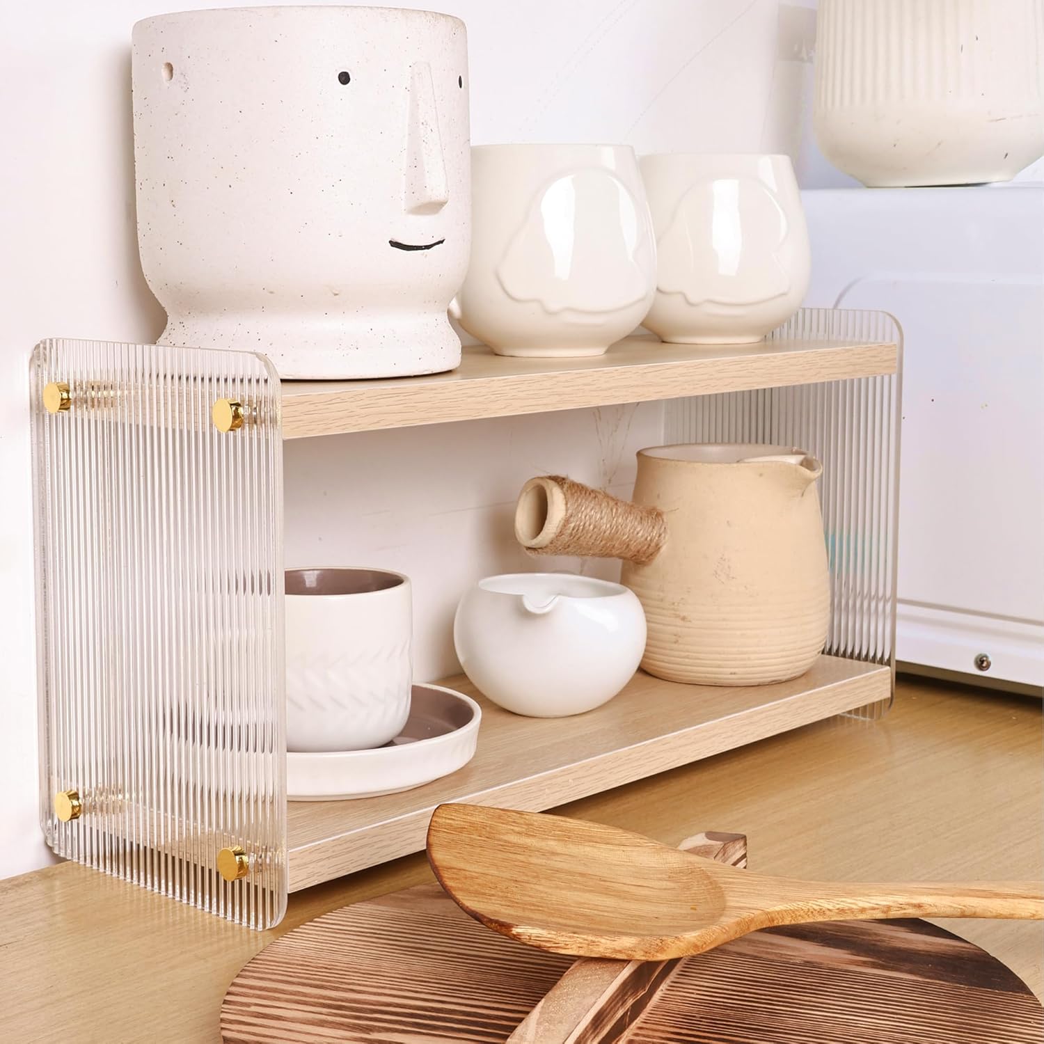 Coffee Counter Organizer with 2 Tiers and Mug Hooks