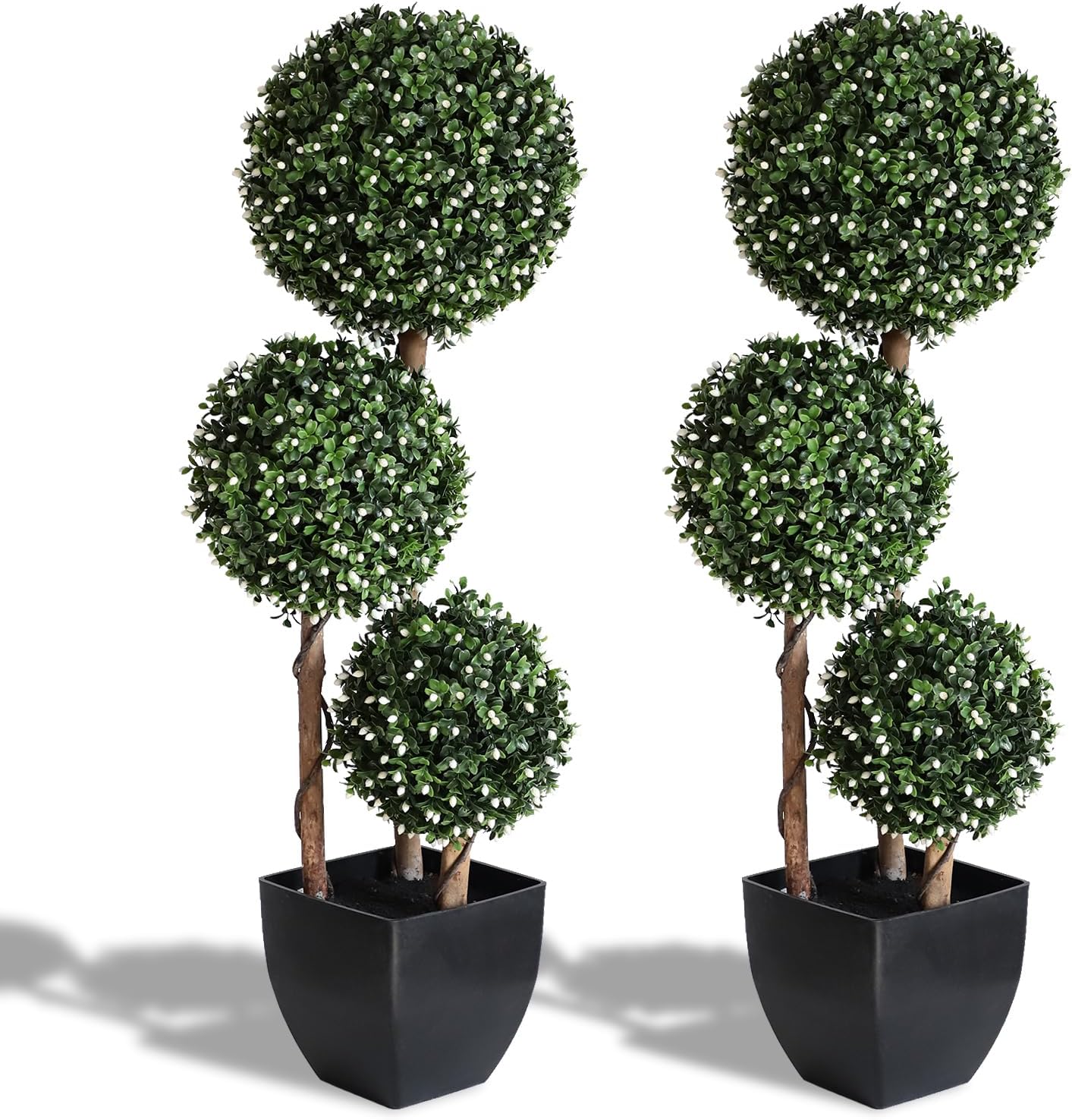 Momoplant 2 Pack 35 Inch Artificial Triple Topiary Ball White