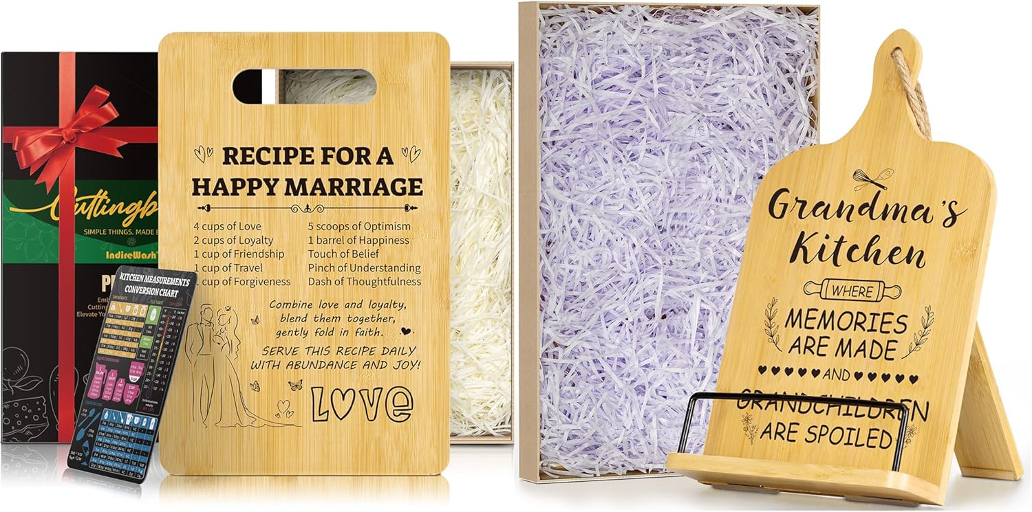 Happy Marriage Bamboo Cutting Board with Stand