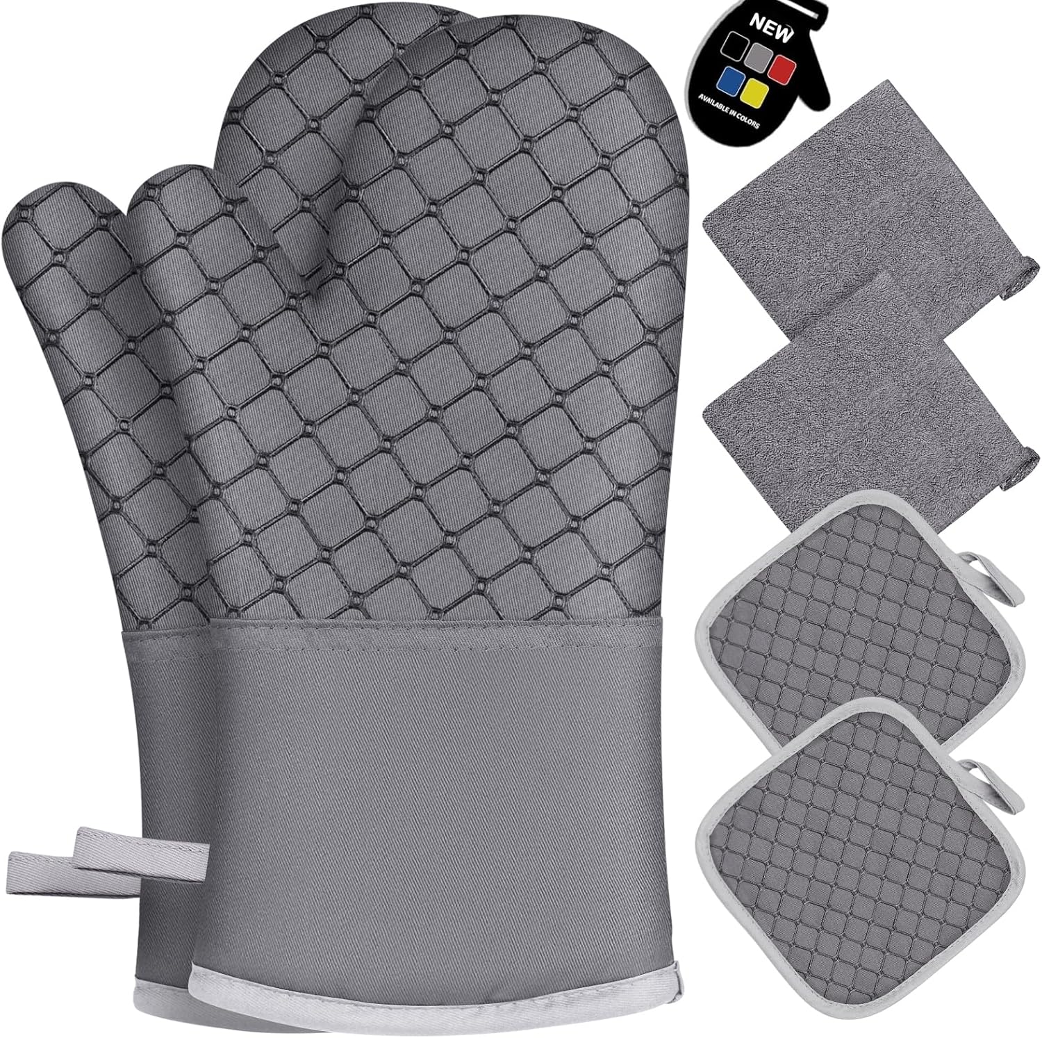 6 Pcs Oven Mitts and Pot Holders Set Grey