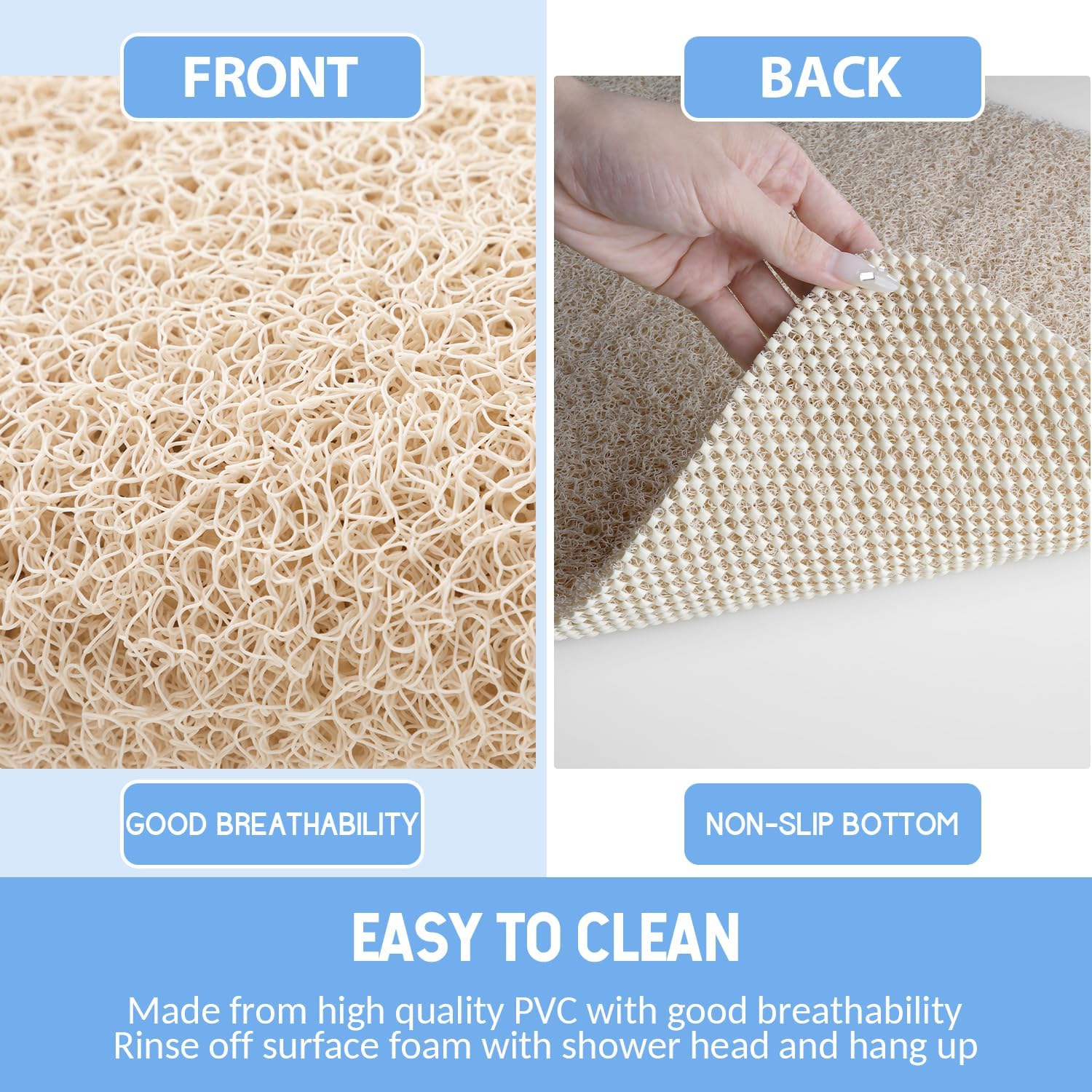 Non Slip Bathtub Mat with Foot Scrubber Beige 24x16 Inch