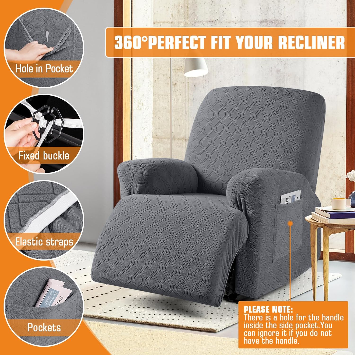 VANSOFY Recliner Chair Cover 3-Piece Set Dark Gray