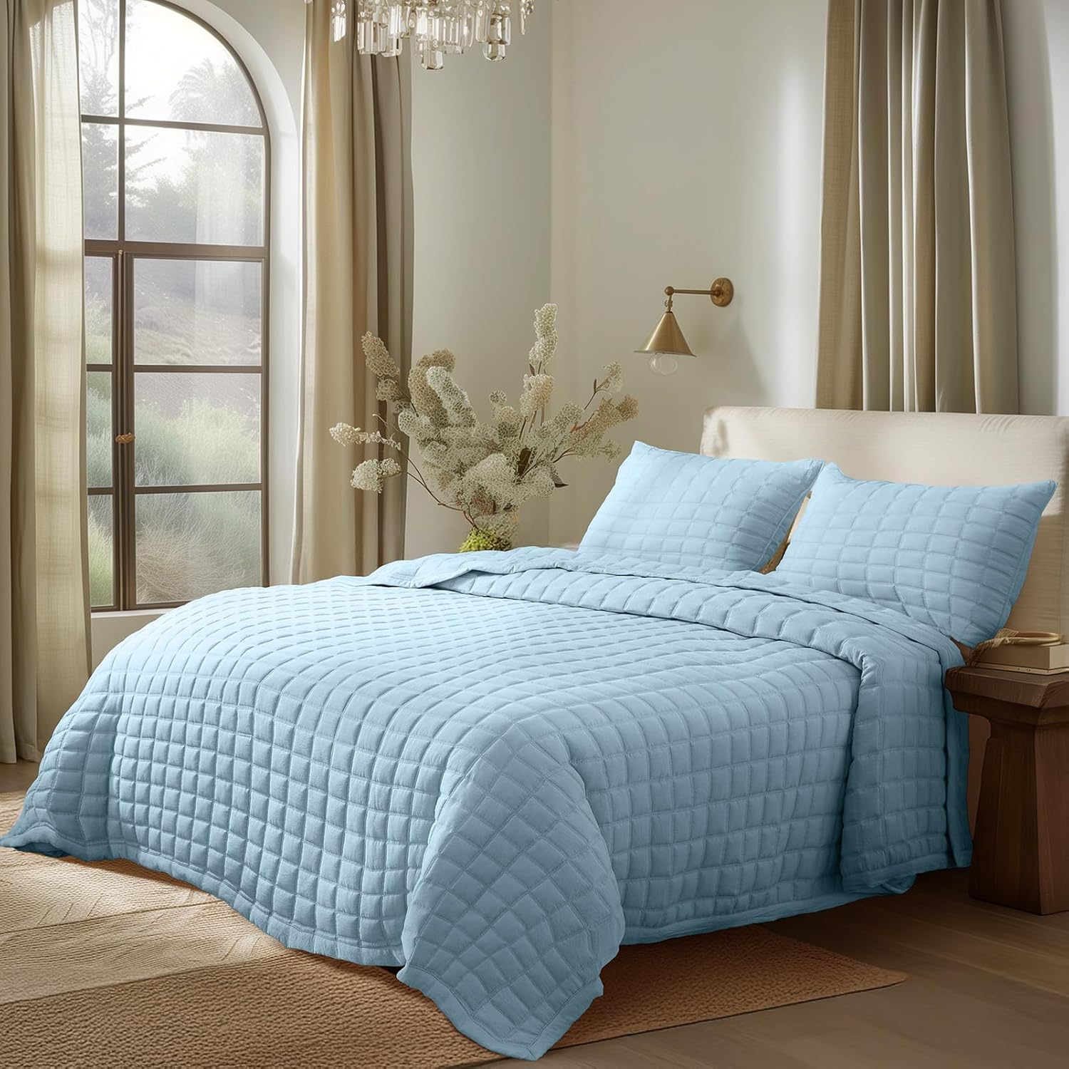 KASENTEX Quilt Set with Shams Ultra Soft Lightweight Stone-Washed Detailed Stitching