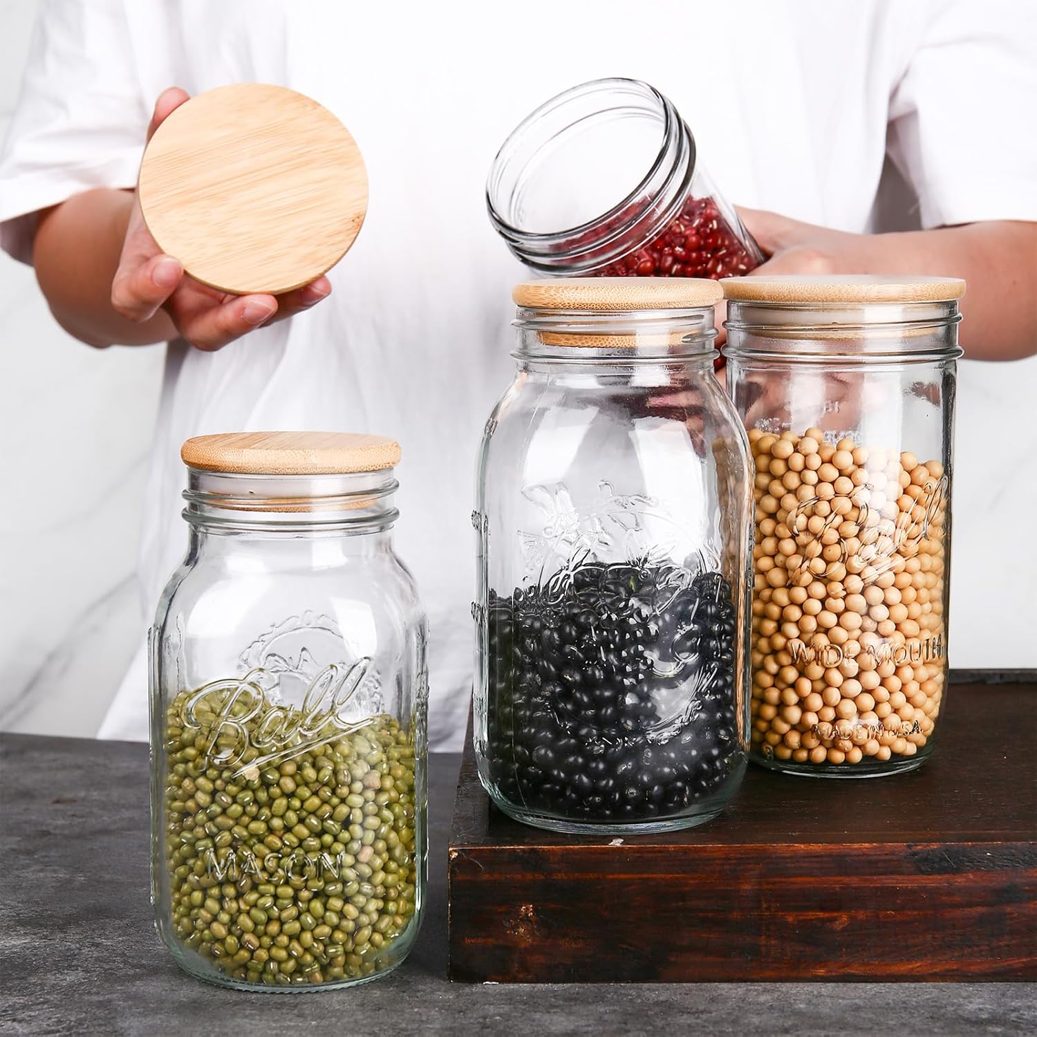 DingCo Mason Jar Lids - 8PCS Reusable Wide Mouth Wood Lids