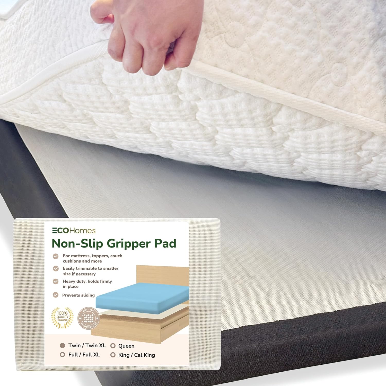 ECOHomes Non Slip Mattress Gripper Pad for Twin Size