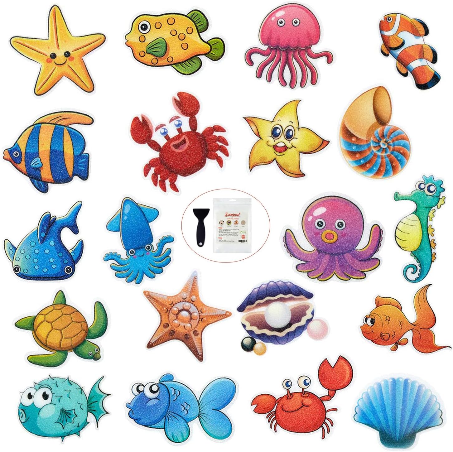 20PCS Non Slip Bathtub Stickers with Ocean Fish Design