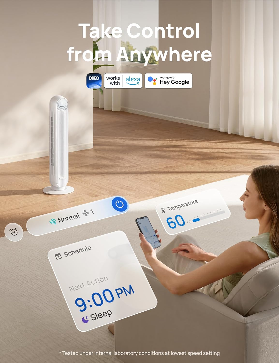 Dreo Tower Fan for Bedroom with 90 Degree Oscillating and 4 Speeds