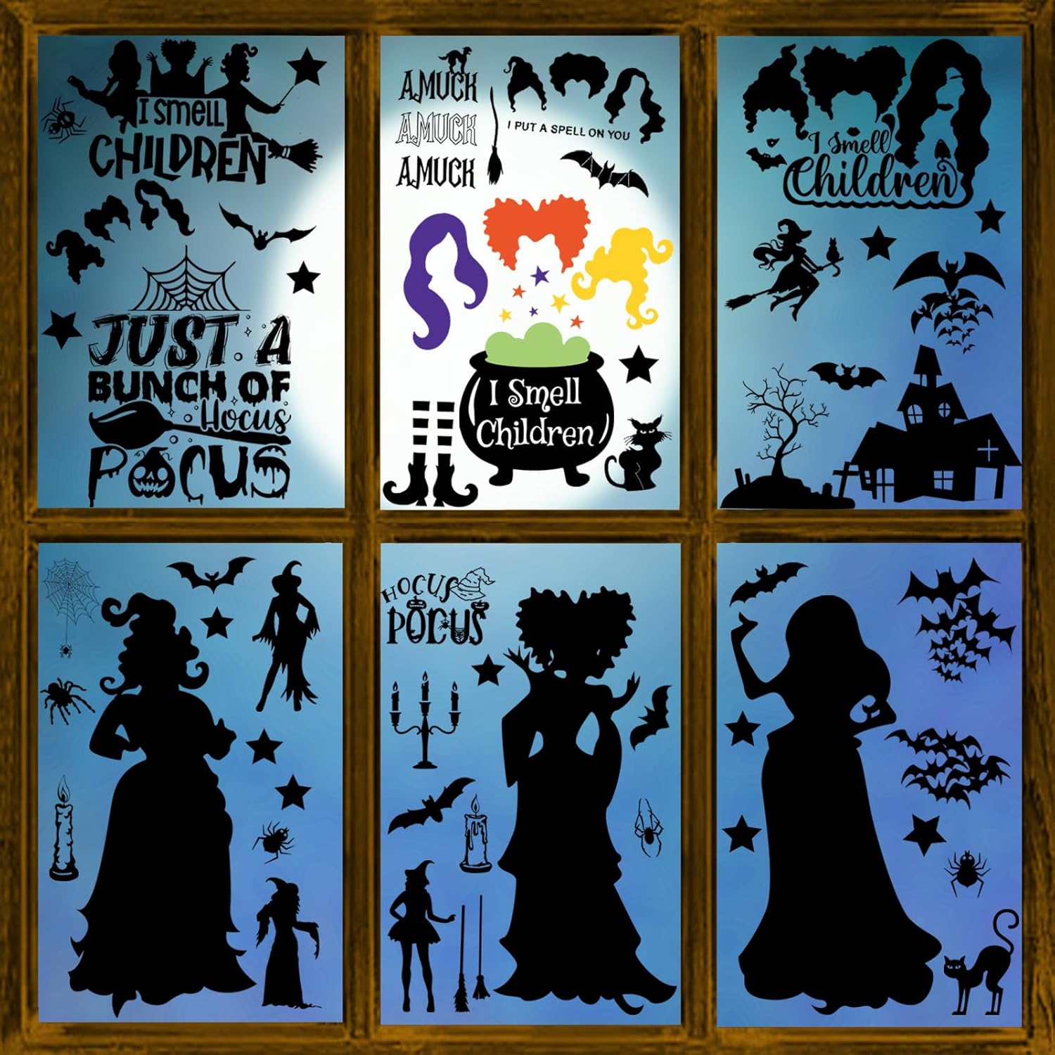 Hocus Pocus Halloween Window Clings Set 91pcs Double-Sided