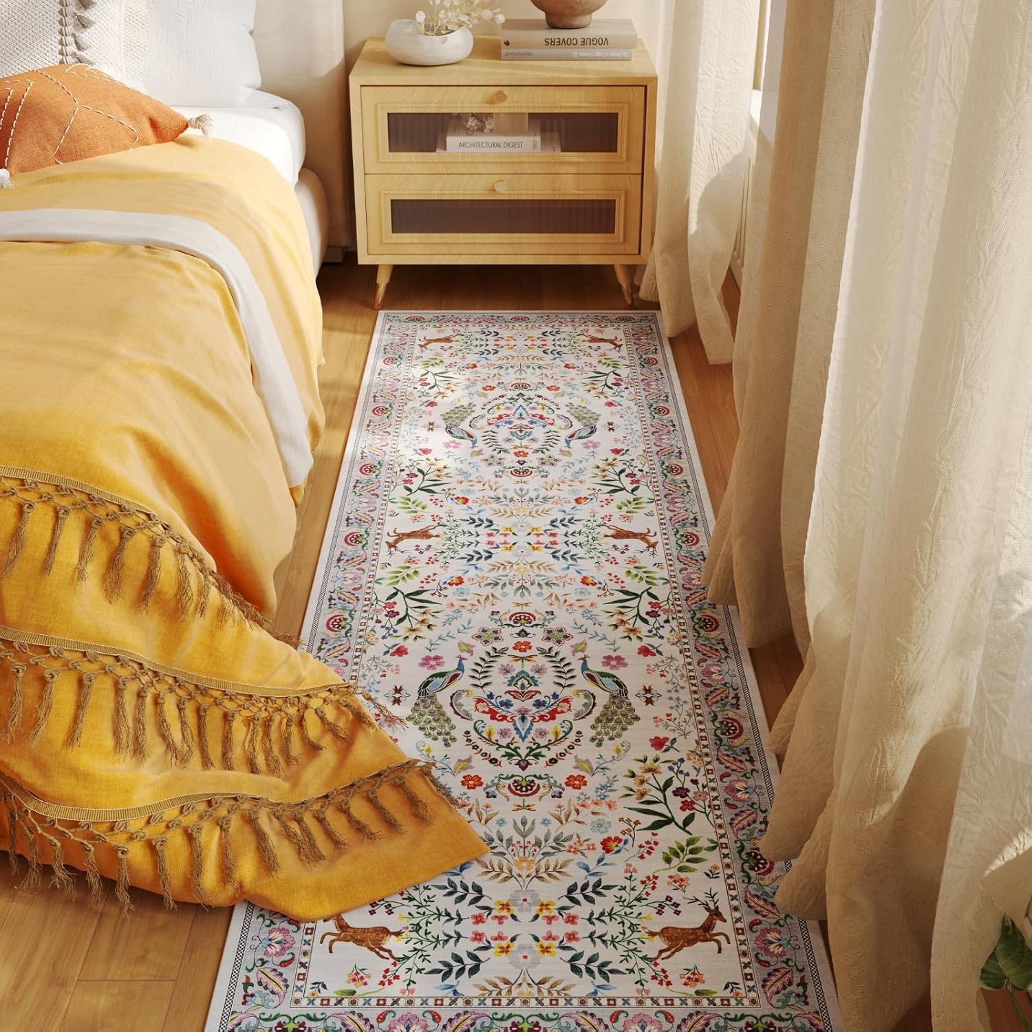 Rugcomf Washable Floral Runner Rug 26x8 Non-Slip Kitchen Entryway Carpet
