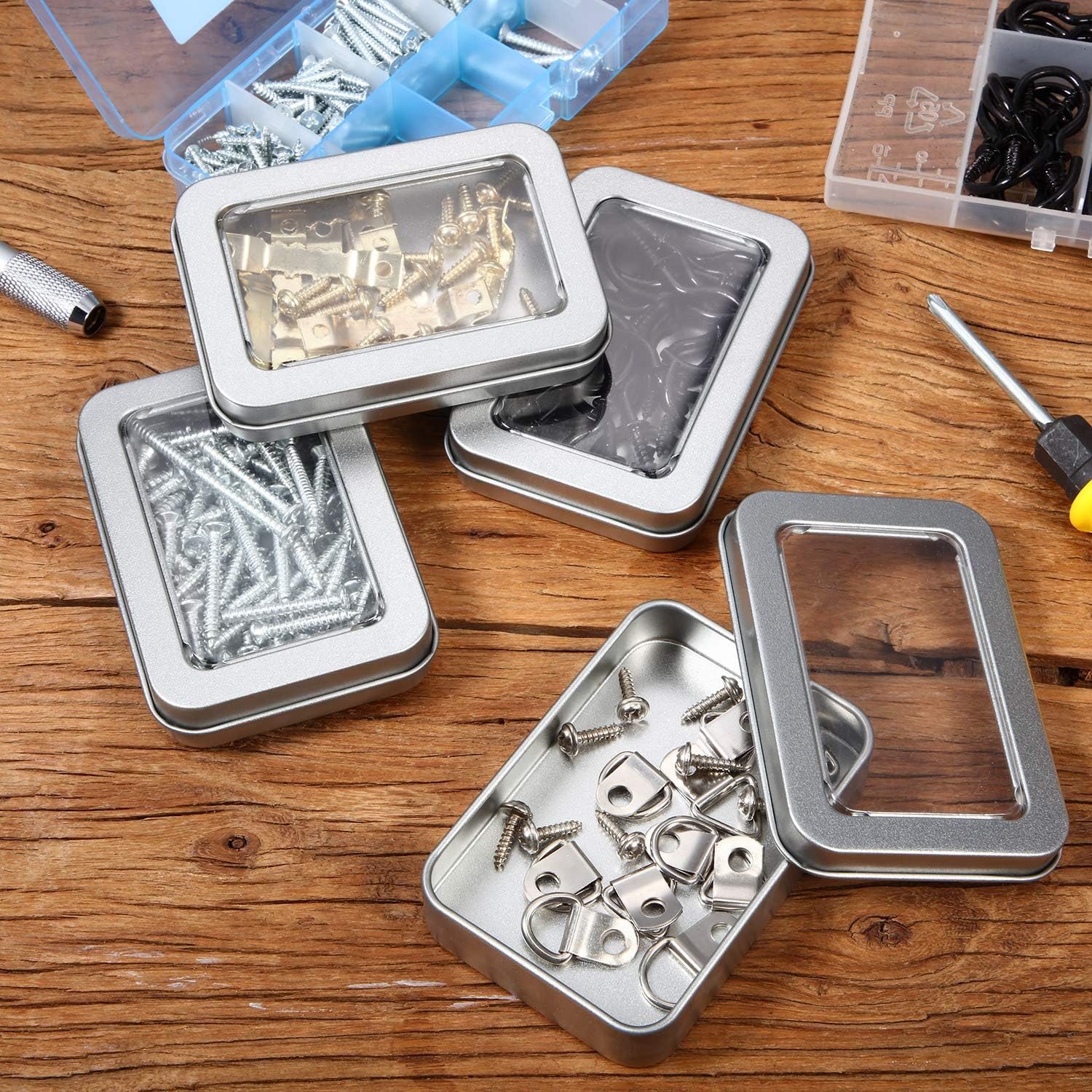 24 Piece Clear Top Tin Box Set with Lids - Silver