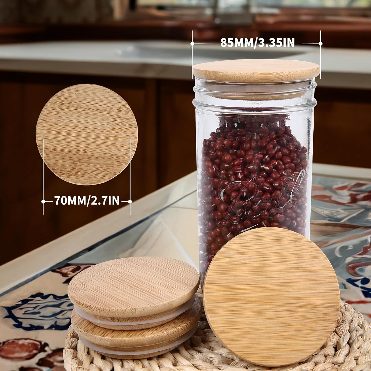 DingCo Mason Jar Lids - 8PCS Reusable Wide Mouth Wood Lids