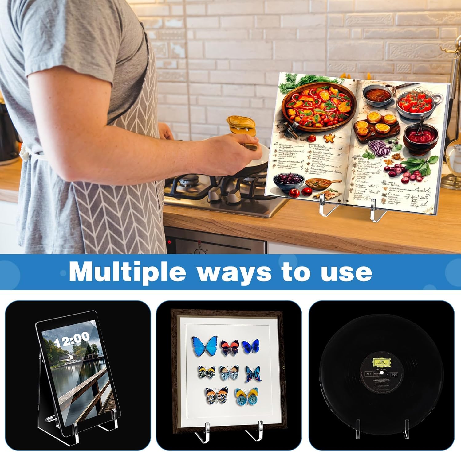 Cinnvoice Acrylic Cookbook Stand for Kitchen Counter Display