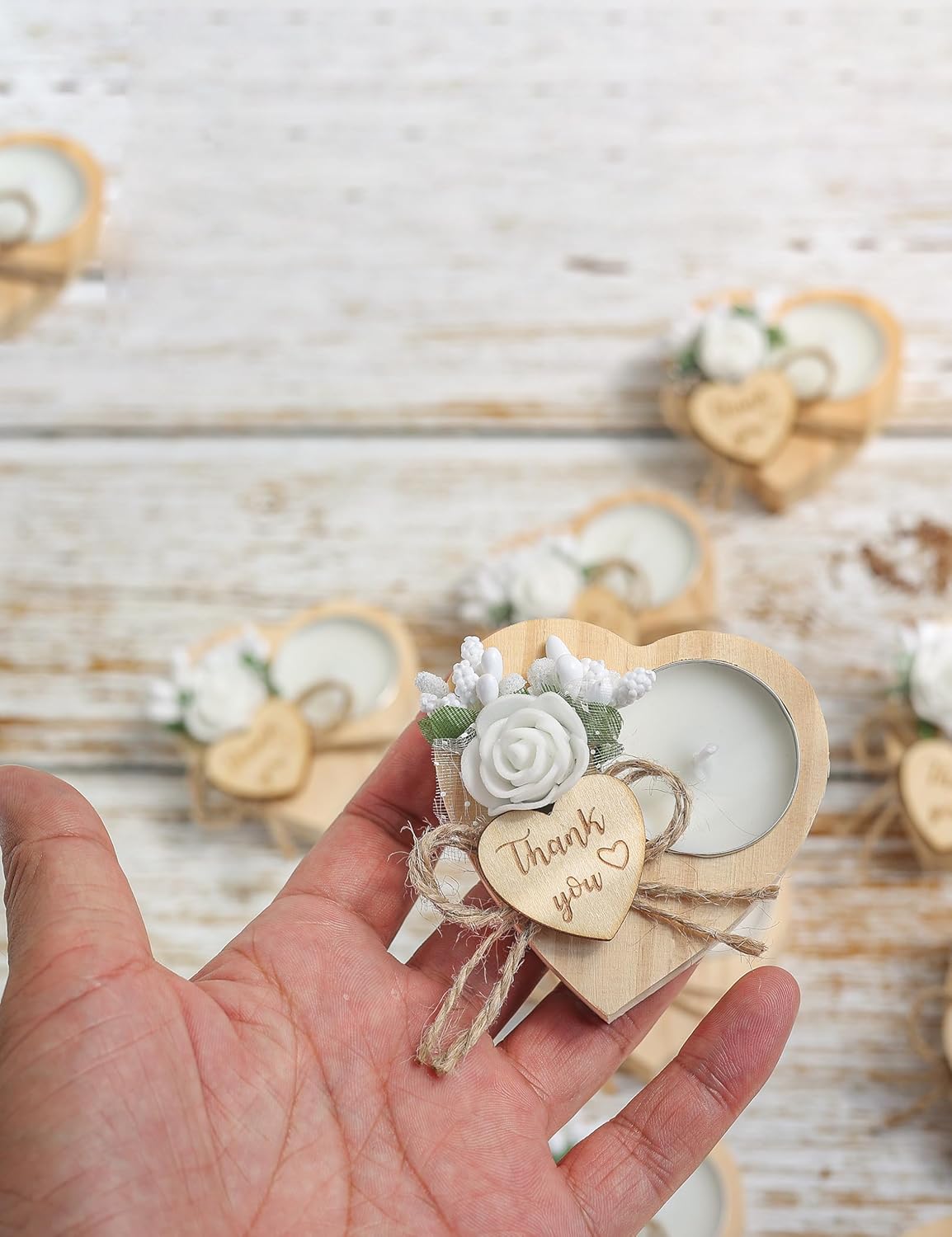 Wooden Tea Light Set with Heart Candle Holders 50 Pieces