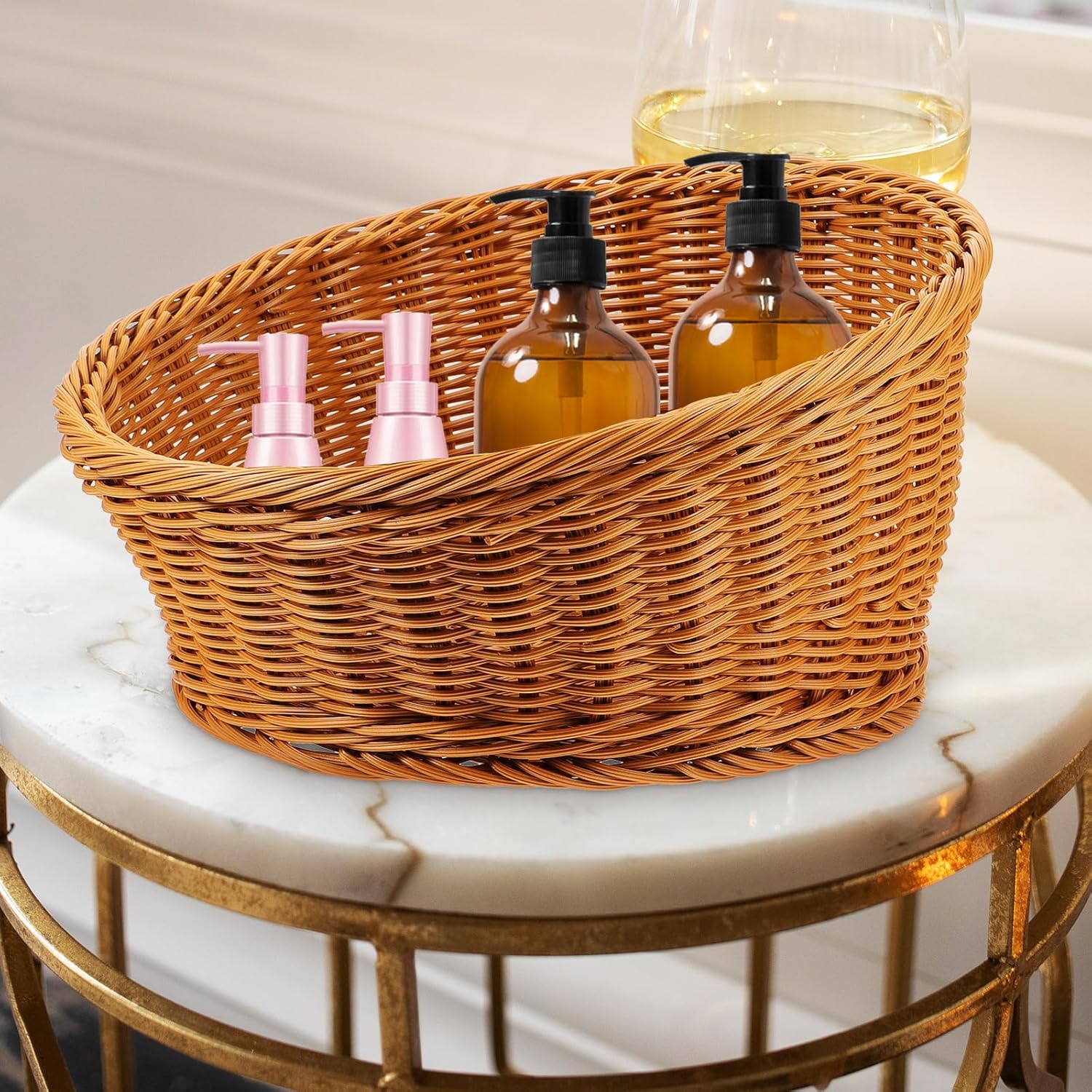 Amosfun Artificial Wicker Bread Basket Round Food Storage Basket 12x12x75 Inch