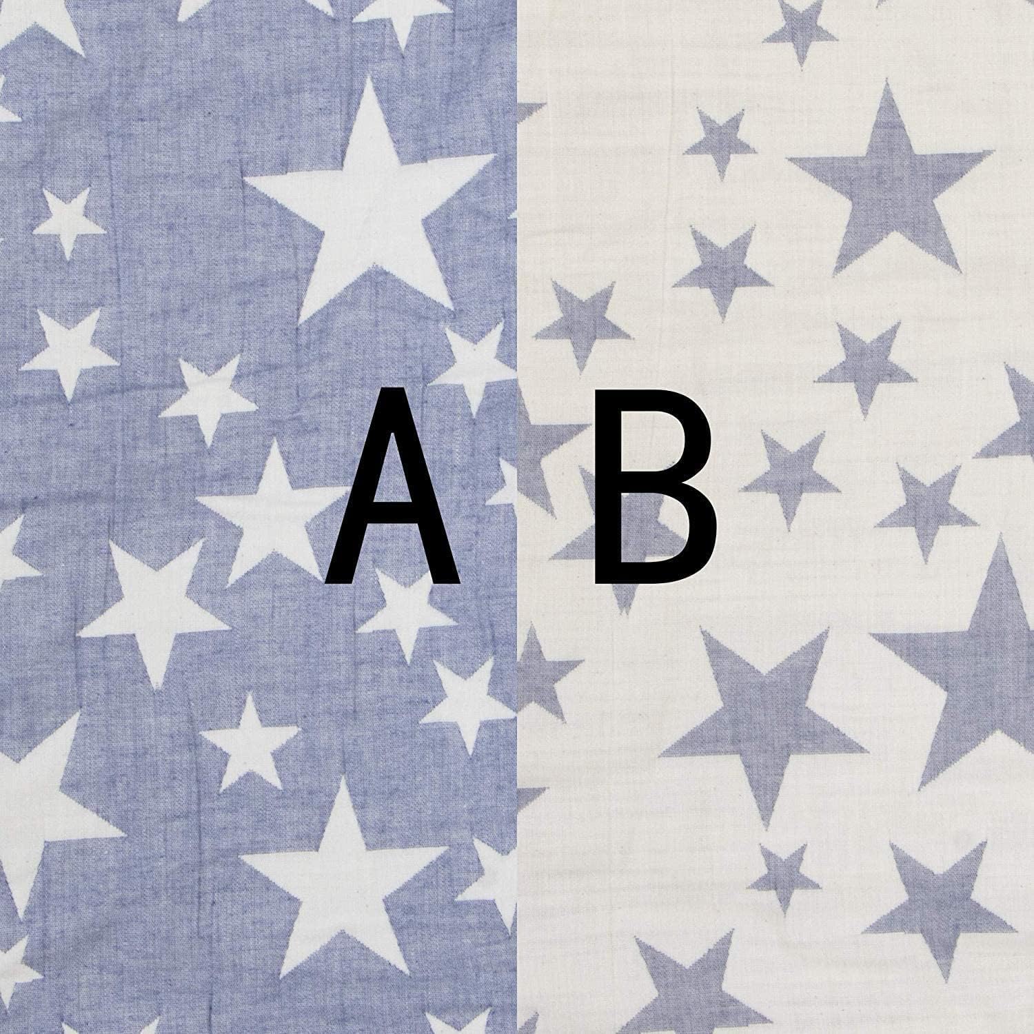 NTBAY 3 Layers Cotton Muslin Twin Blanket Blue Stars
