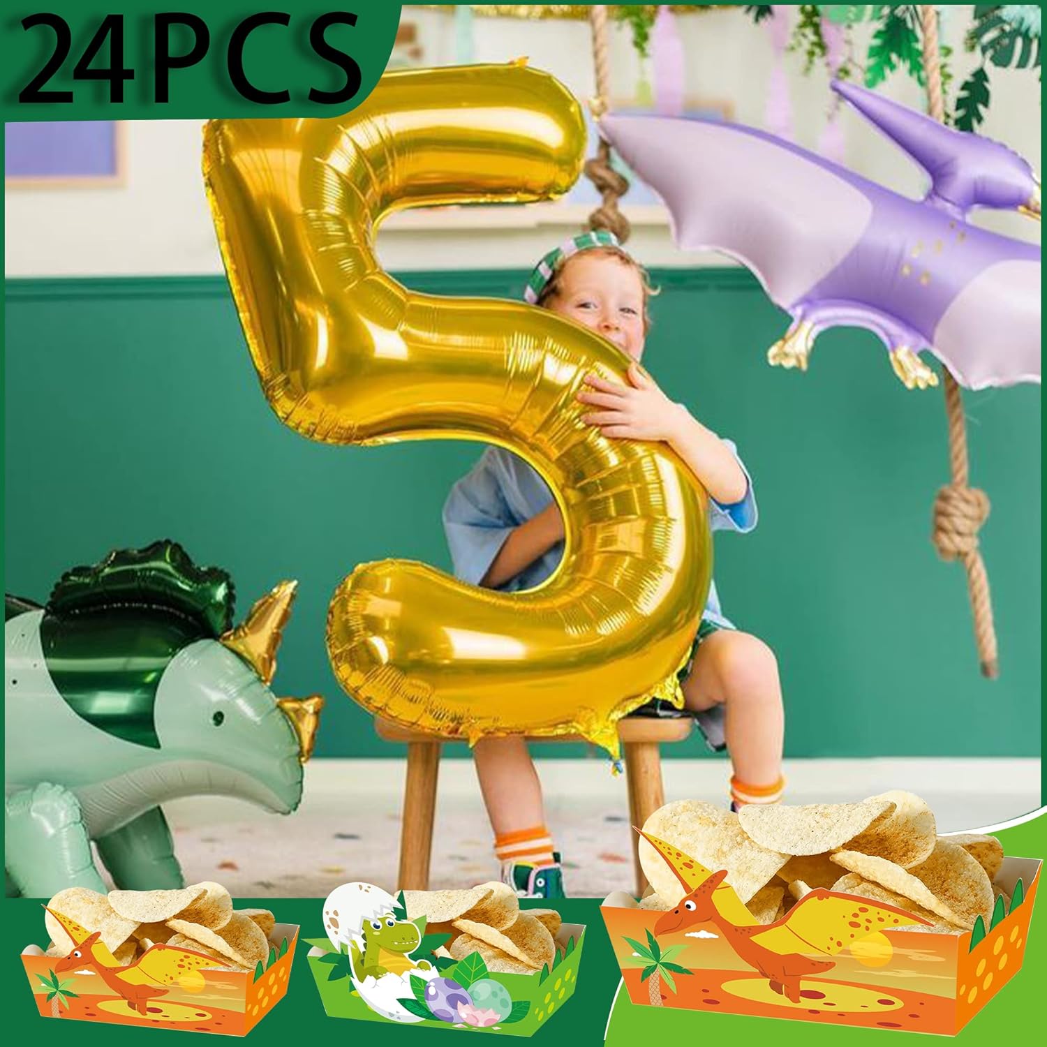 24pcs Cartoon Dinosaur Serving Trays Birthday Decorations