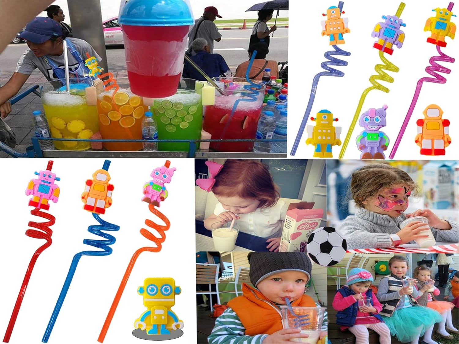 24-Pack Robot-Themed Reusable Plastic Straws for Birthday Party Favors